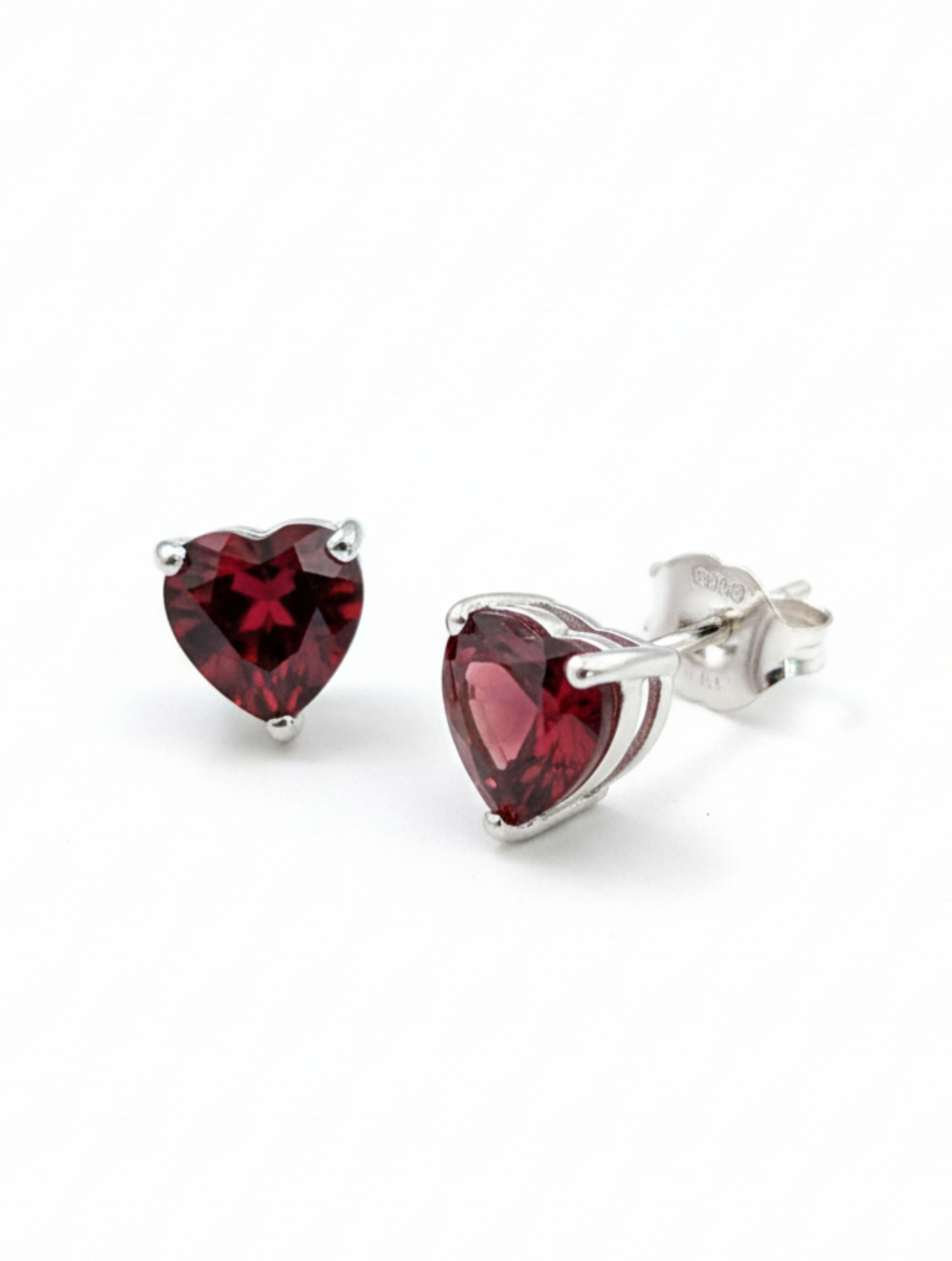 Natural Heart-Cut Garnet Stud Earrings in 925 Sterling Silver
