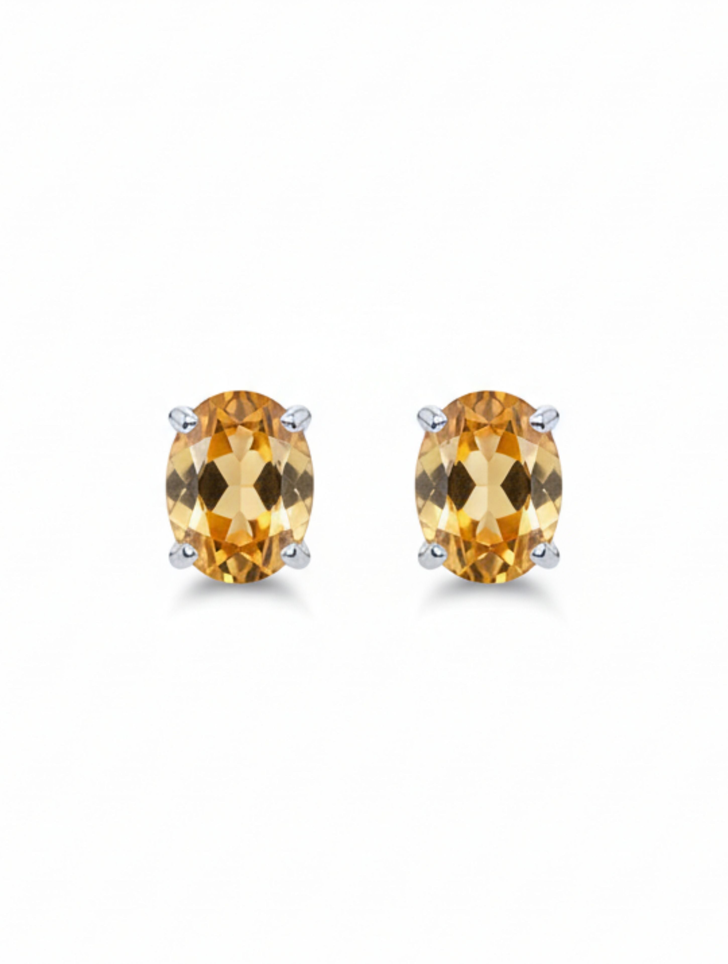 Oval Citrine Stud Earrings in 925 Sterling Silver