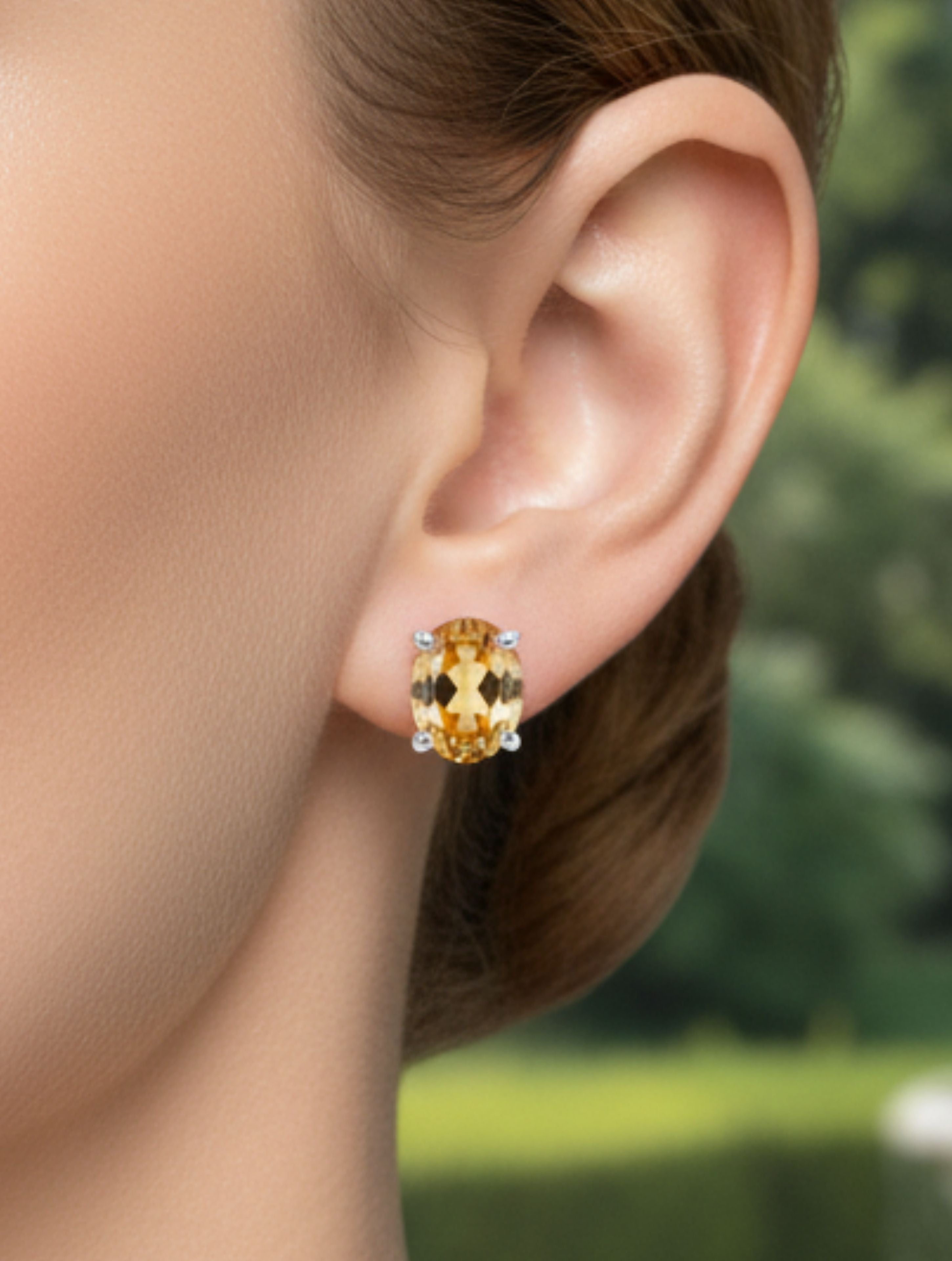 Oval Citrine Stud Earrings in 925 Sterling Silver