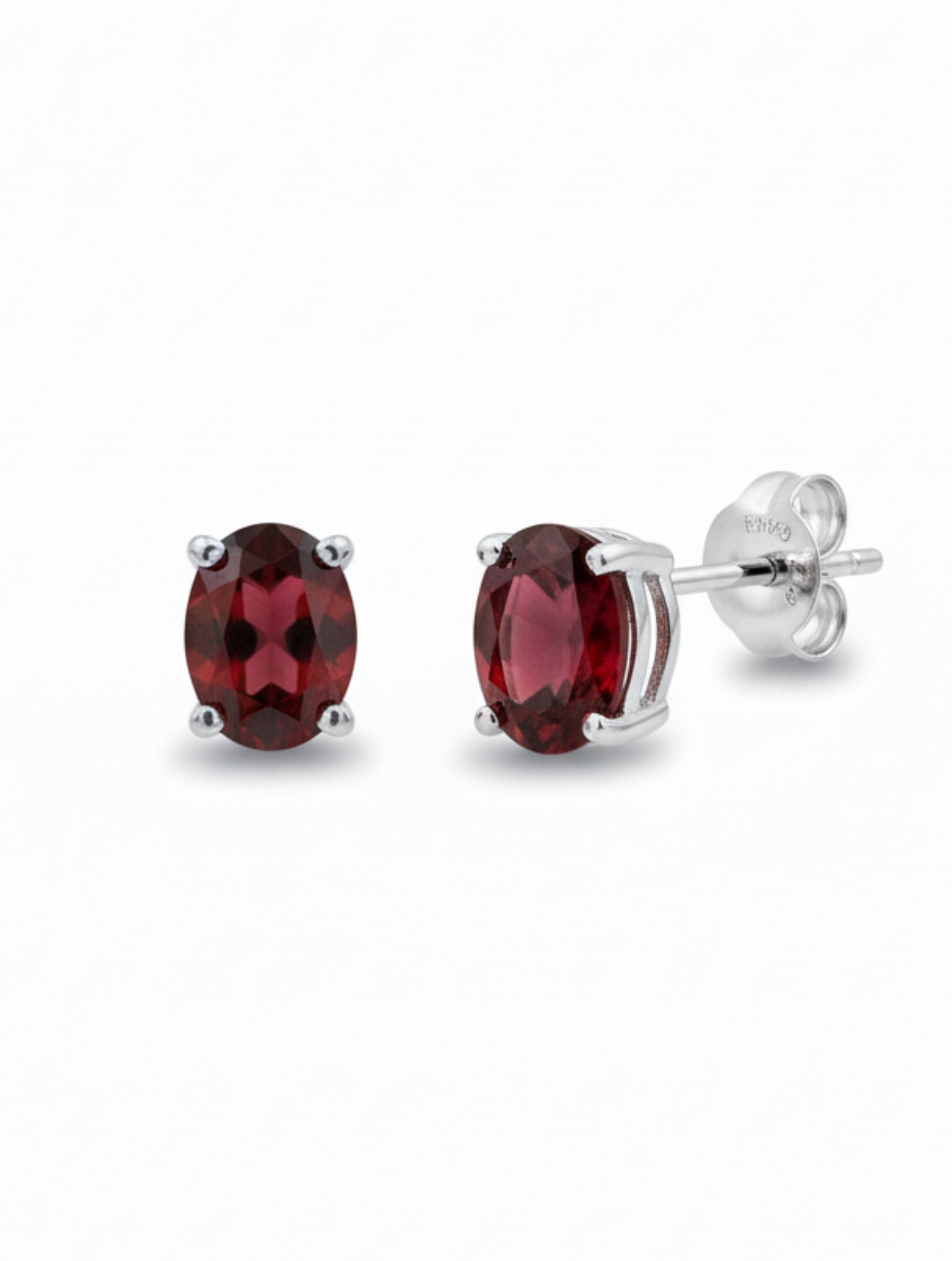 Natural Garnet Oval Stud Earrings in 925 Sterling Silver