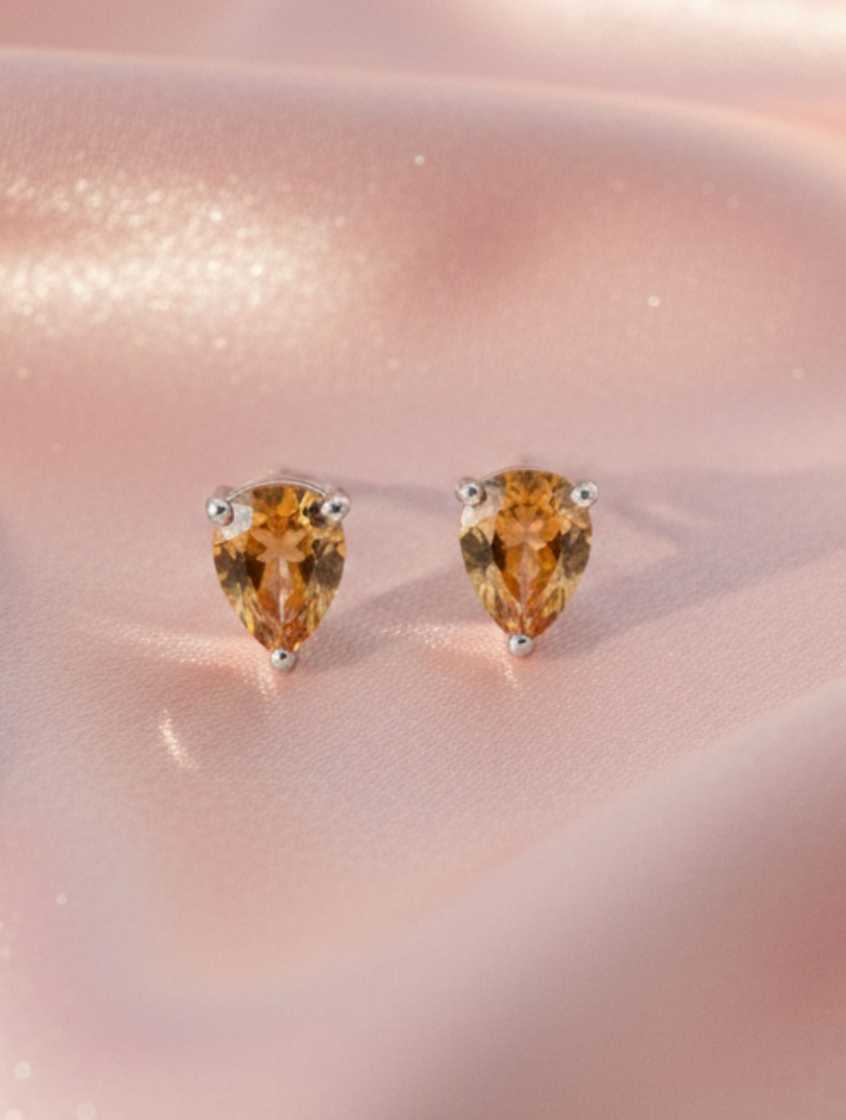 Pear-Cut Natural Citrine Stud Earrings in 925 Sterling Silver