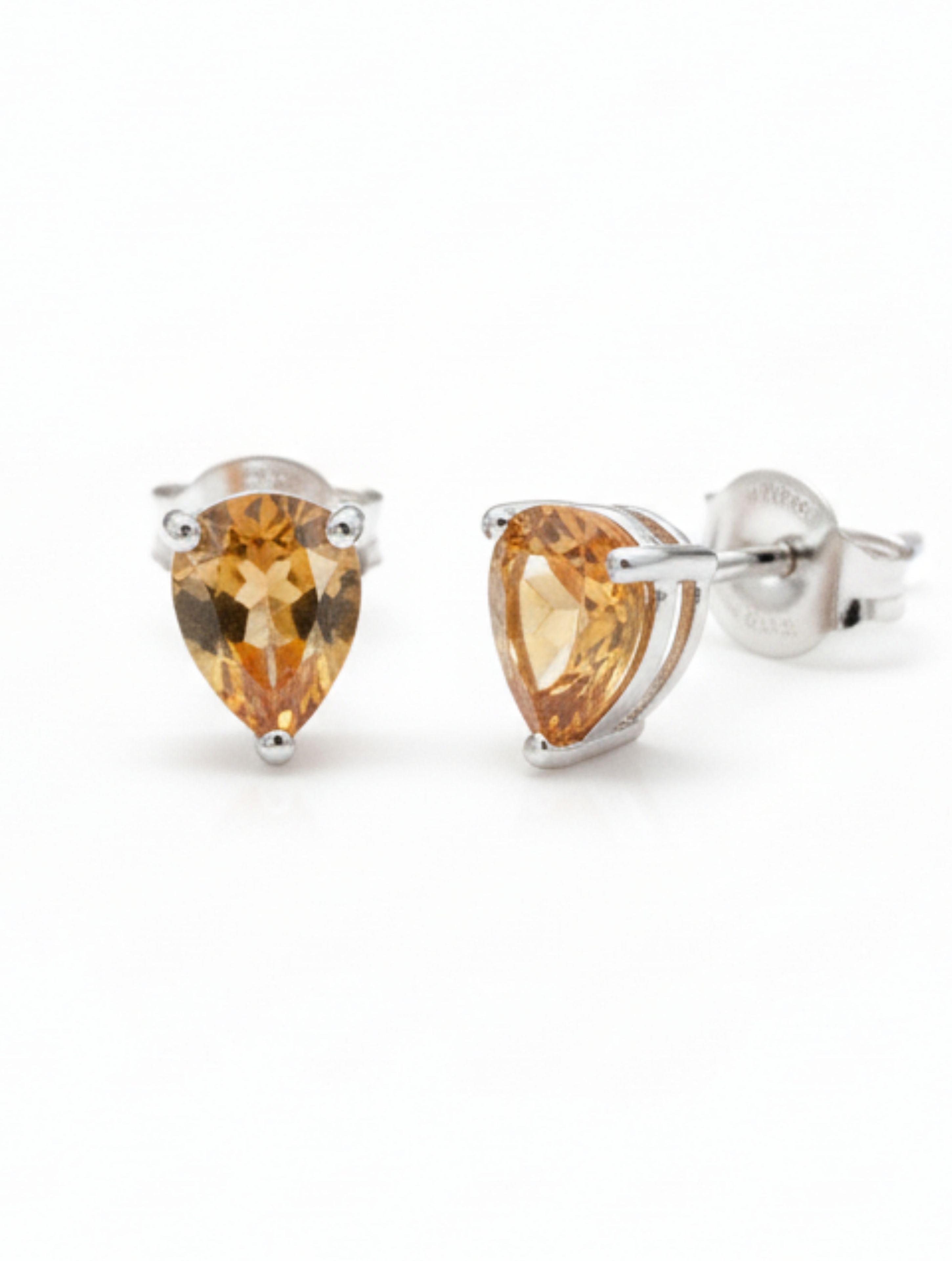 Pear-Cut Natural Citrine Stud Earrings in 925 Sterling Silver