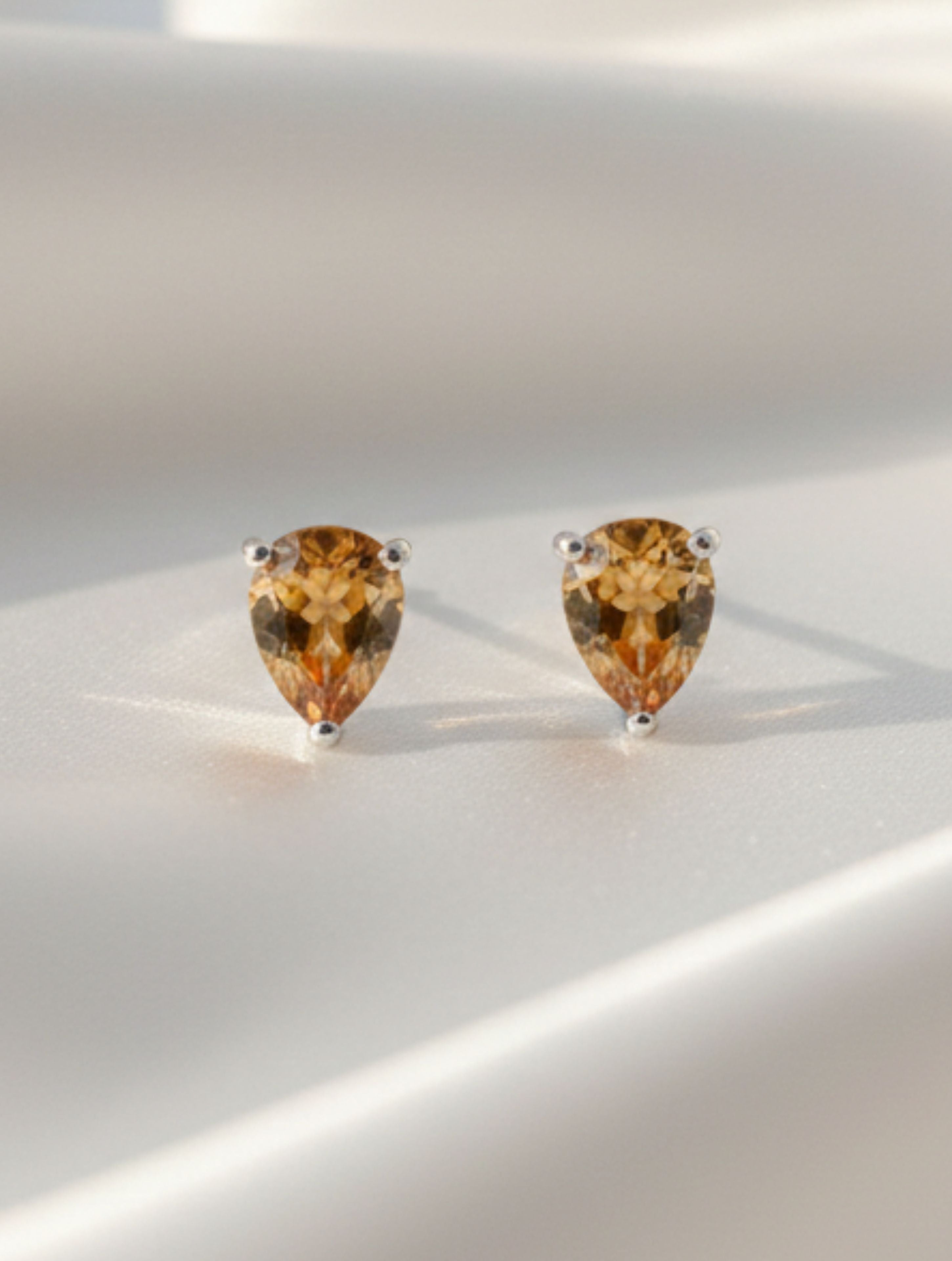 Pear-Cut Natural Citrine Stud Earrings in 925 Sterling Silver