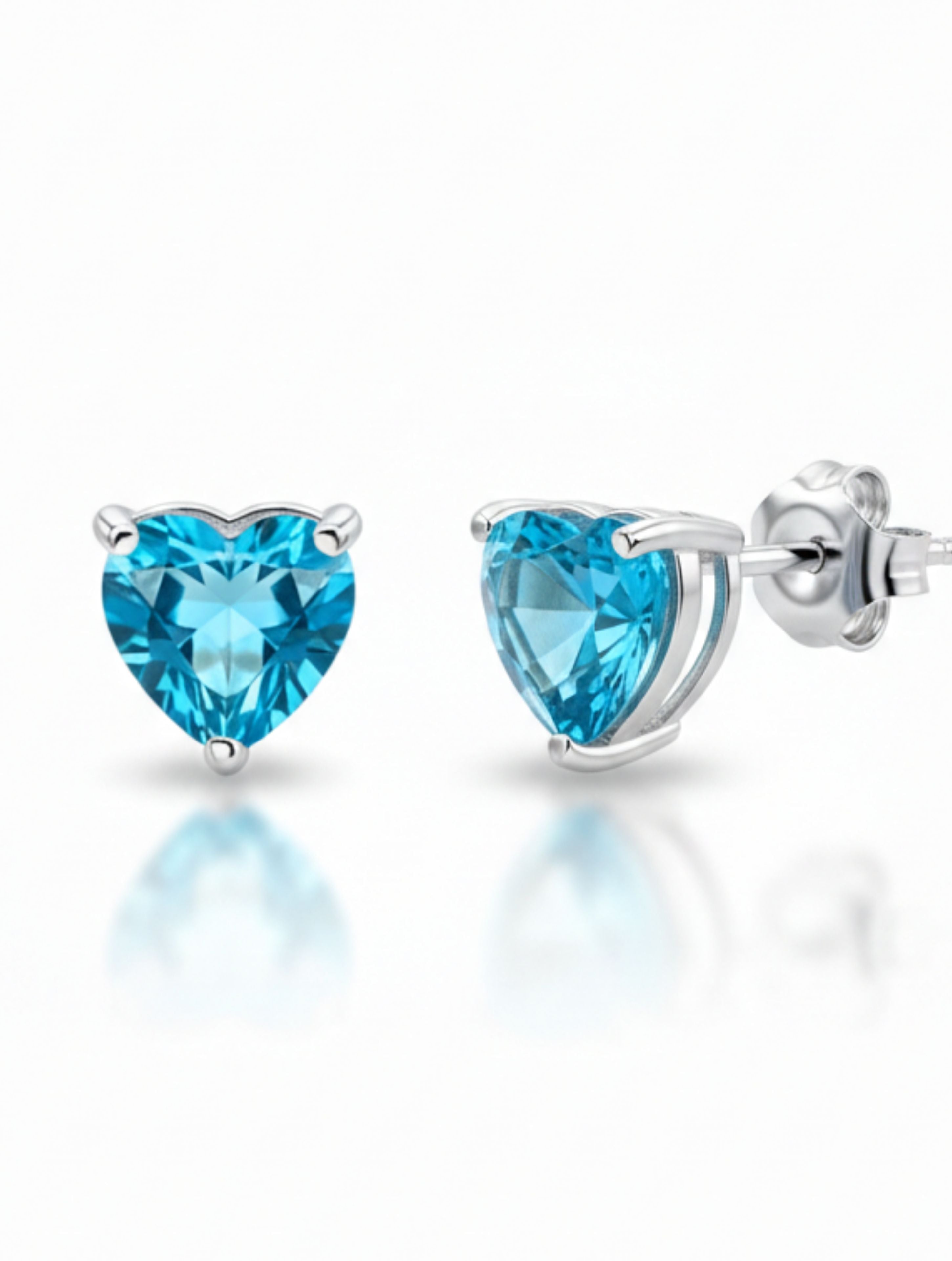 Heart-Cut Swiss Blue Topaz Stud Earrings
