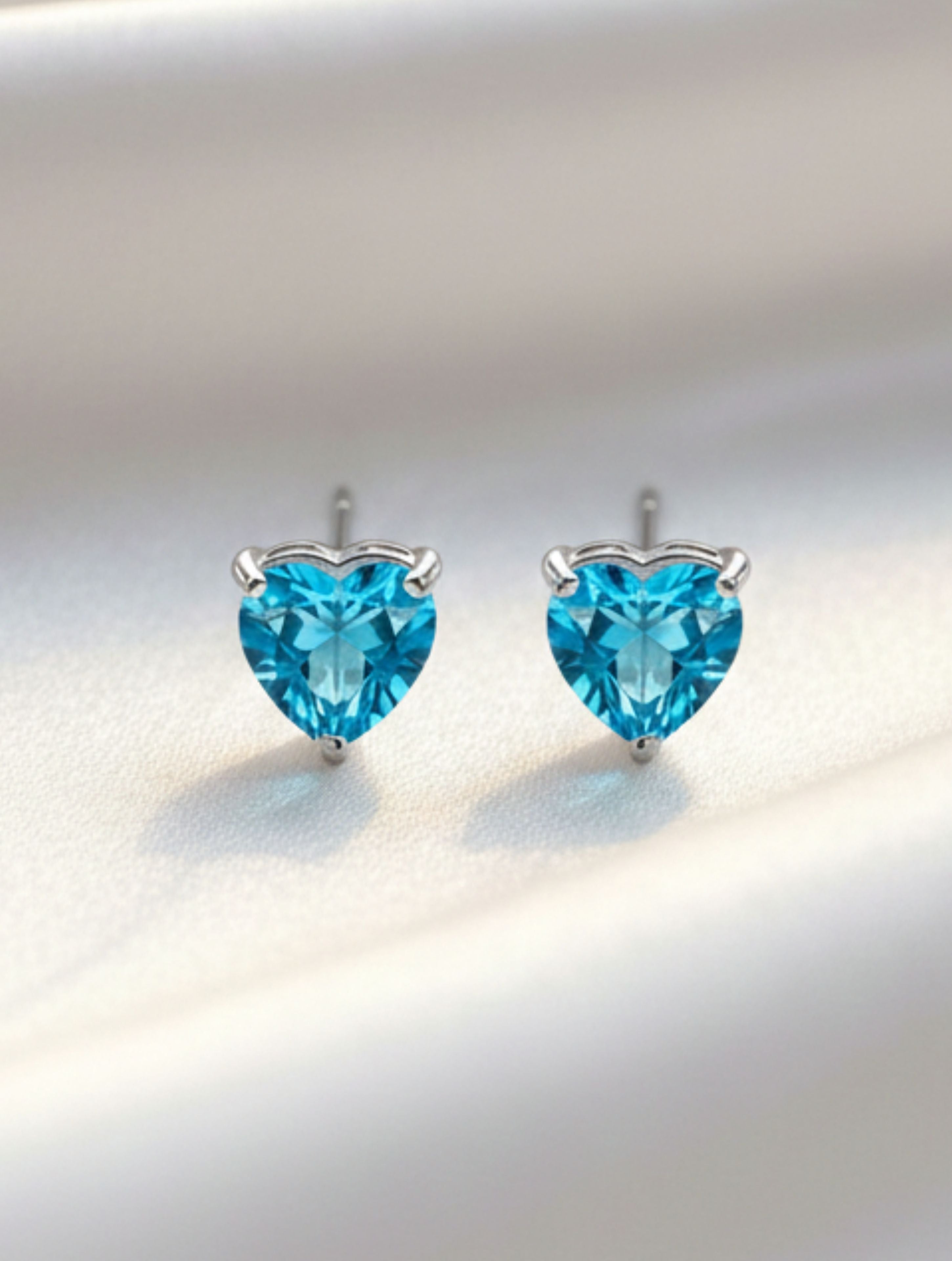 Heart-Cut Swiss Blue Topaz Stud Earrings in 925 Sterling Silver