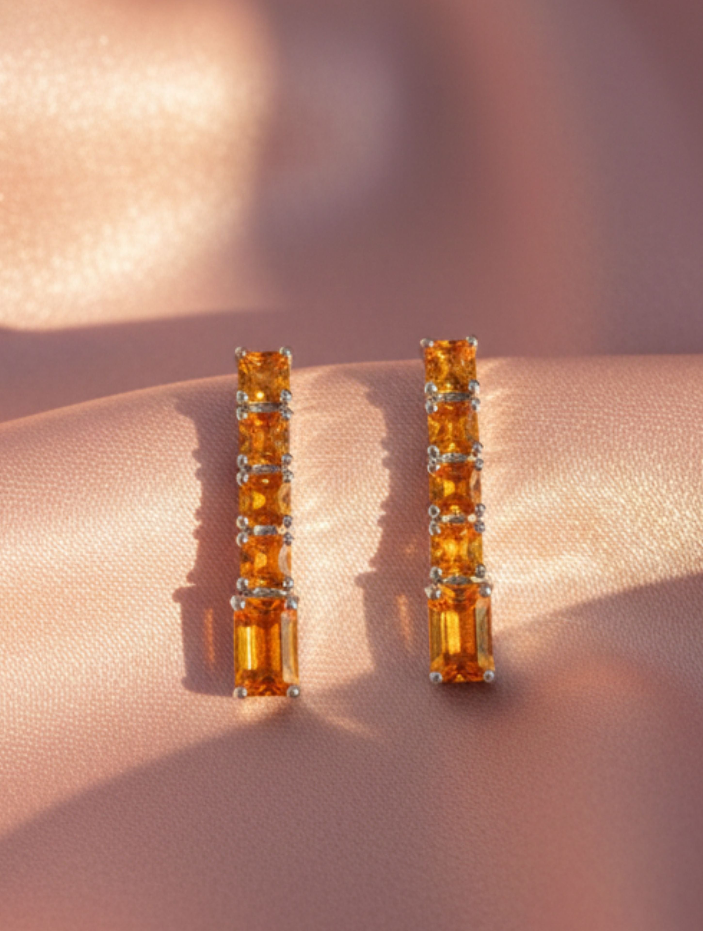 Rhodium Citrine Linear Pietra 925 Sterling Silver Earrings For Women