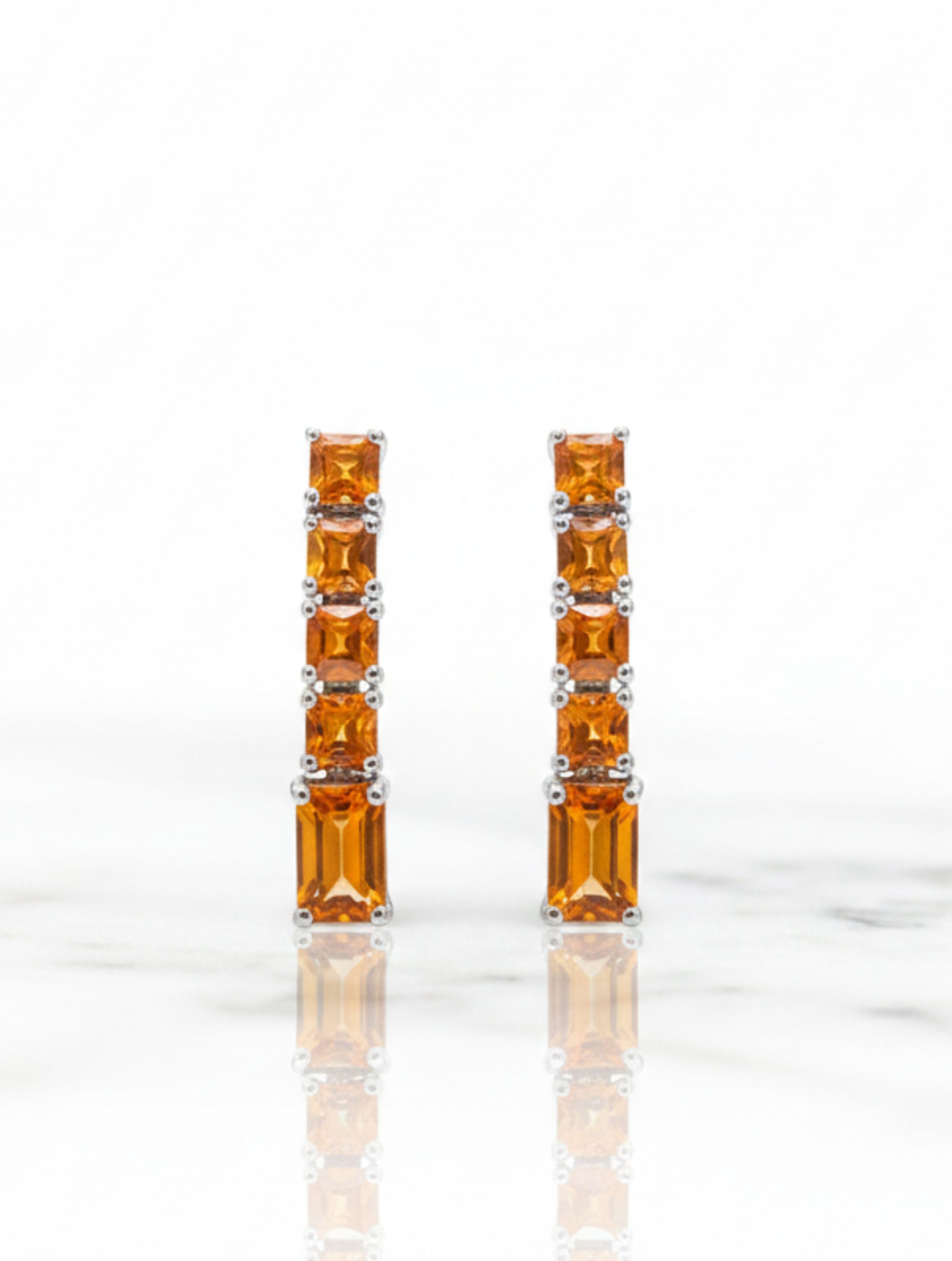 Rhodium Citrine Linear Pietra 925 Sterling Silver Earrings For Women