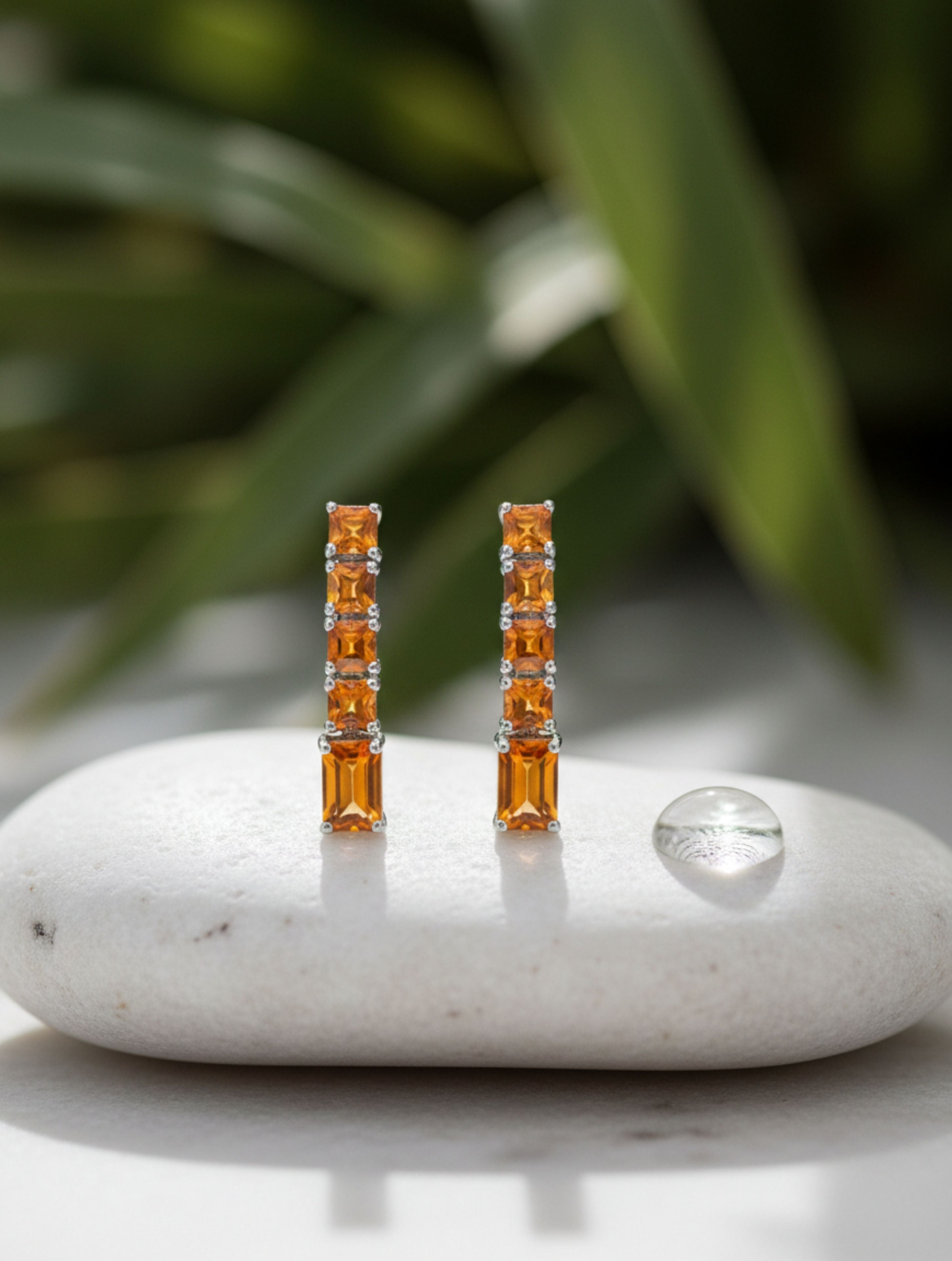 Rhodium Citrine Linear Pietra 925 Sterling Silver Earrings For Women