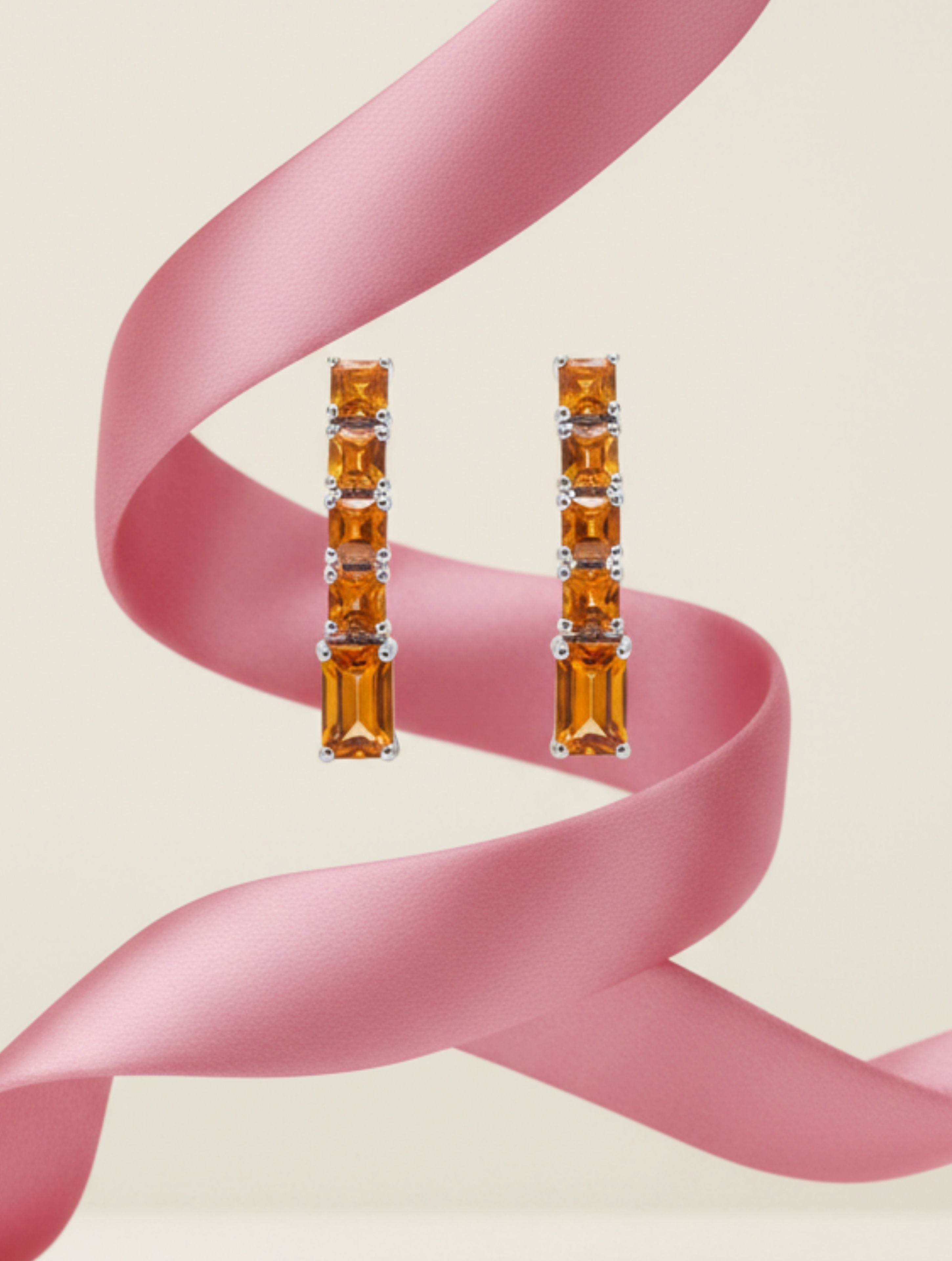 Rhodium Citrine Linear Pietra 925 Sterling Silver Earrings For Women