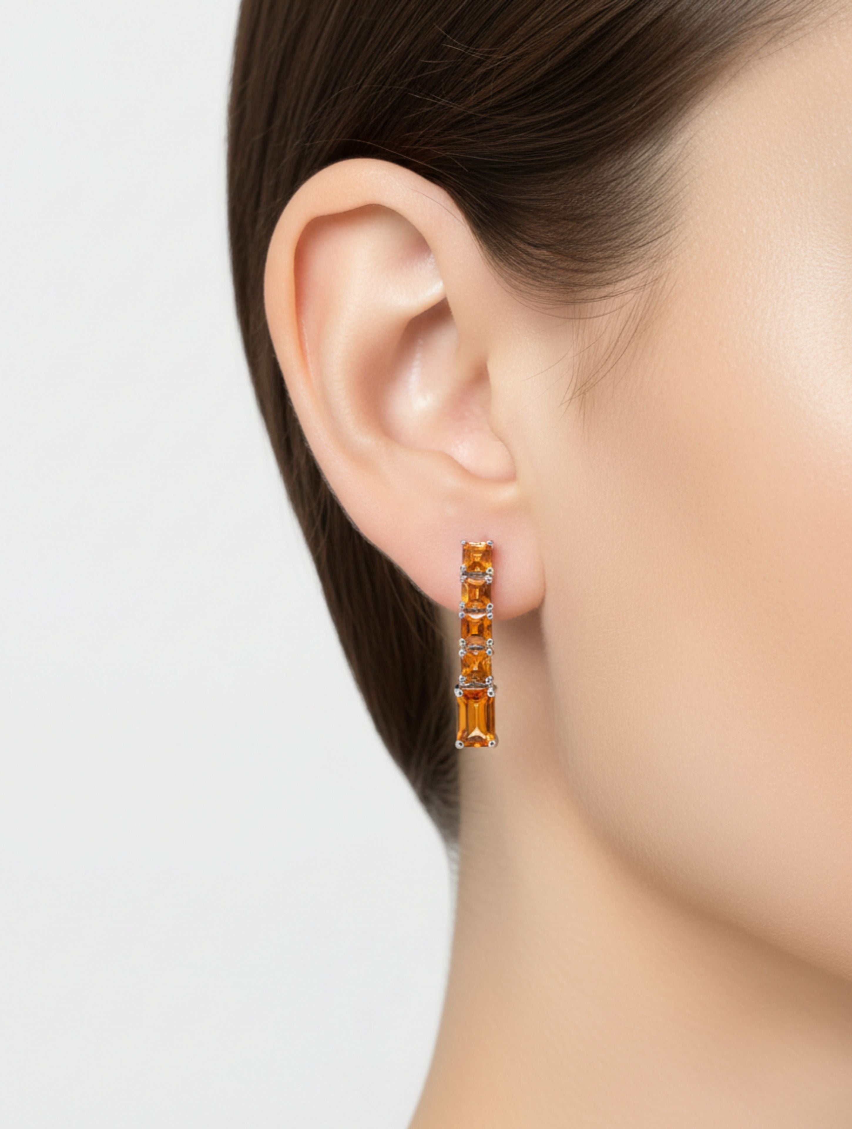 Rhodium Citrine Linear Pietra 925 Sterling Silver Earrings For Women