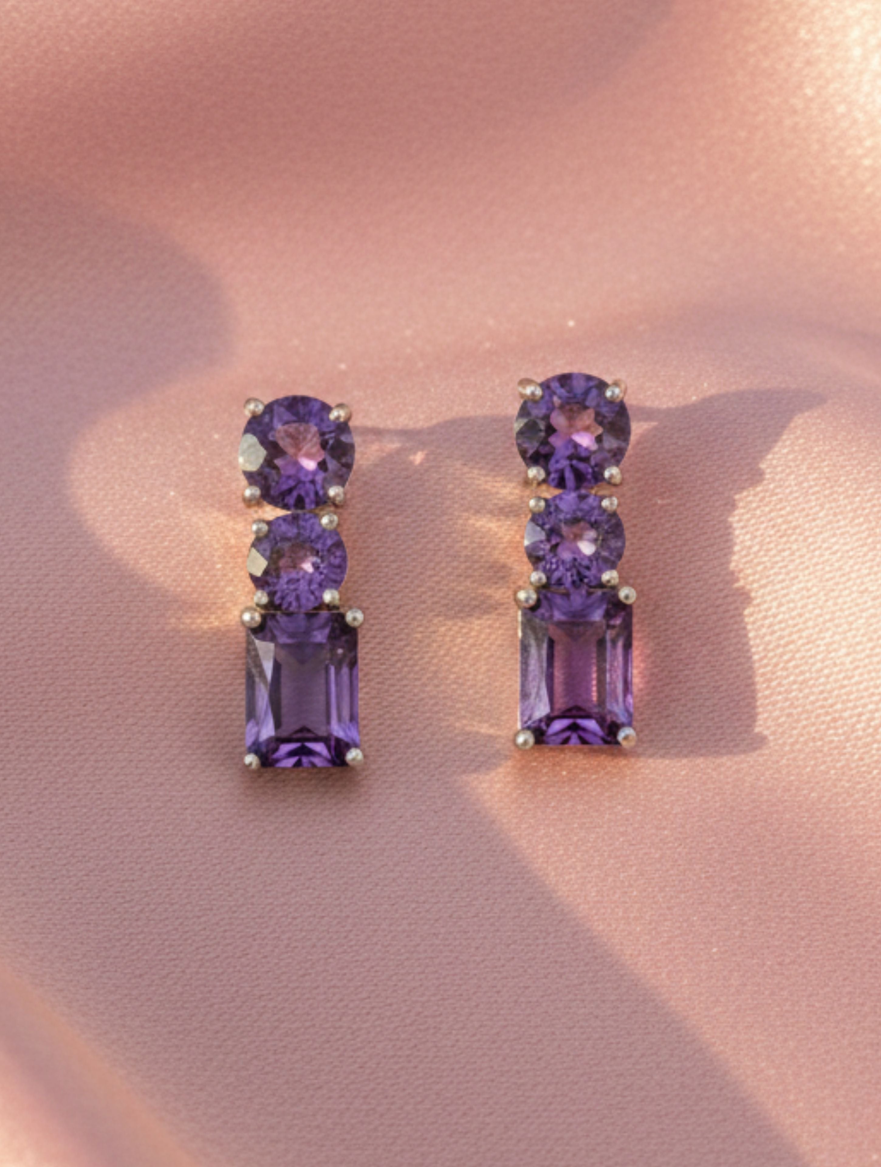 Natural Amethyst Drop Earrings in 925 Sterling Silver