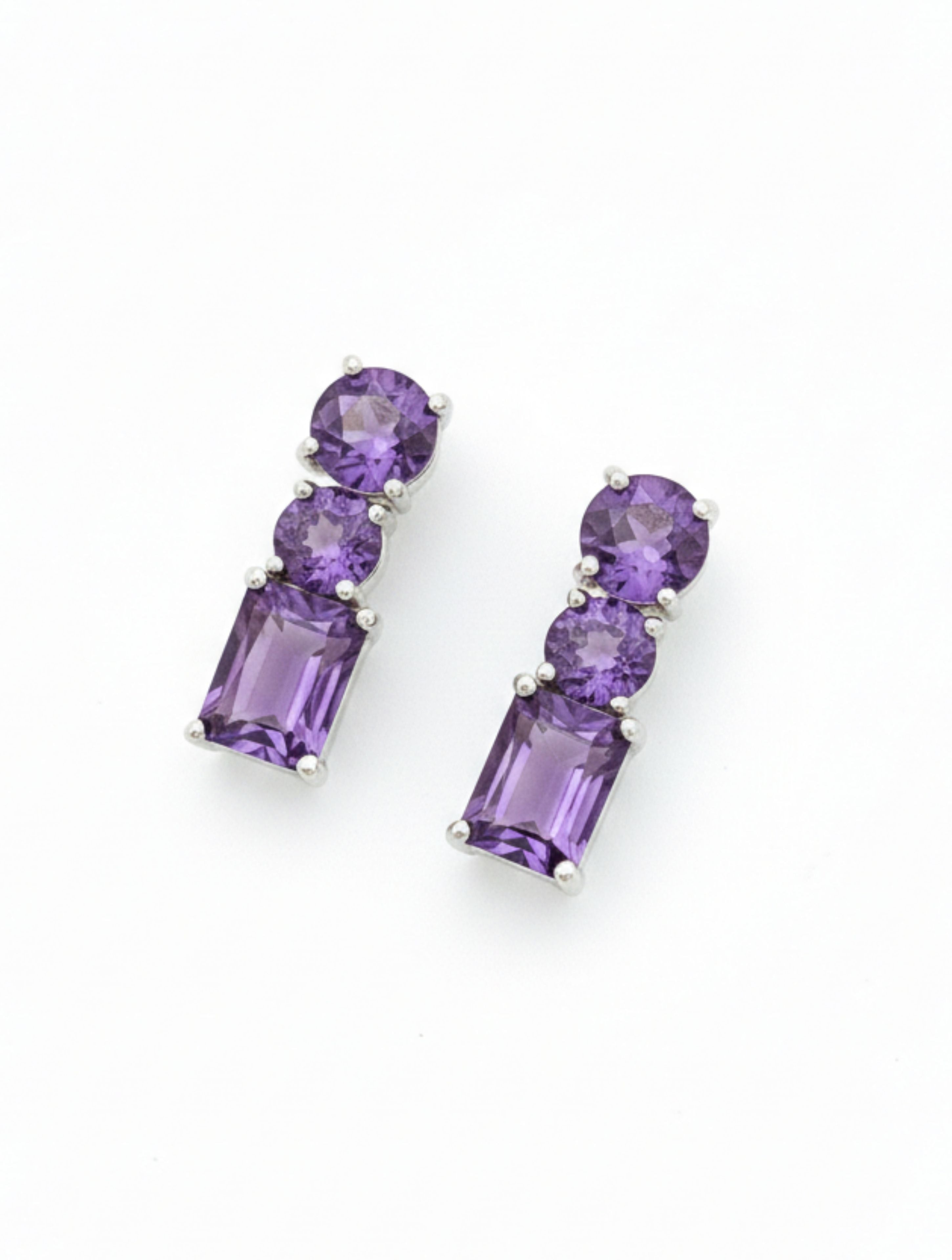 Natural Amethyst Drop Earrings in 925 Sterling Silver