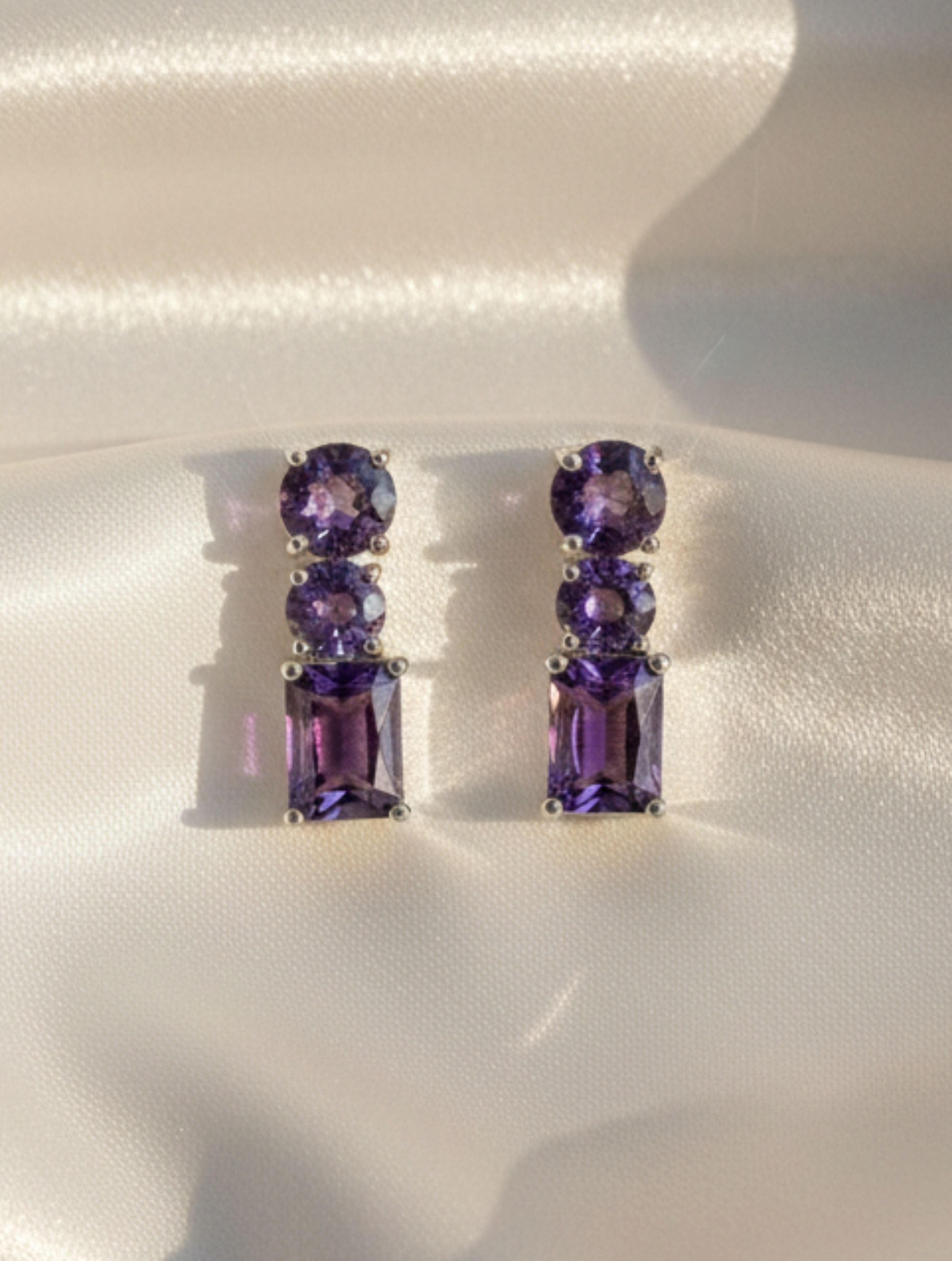 Natural Amethyst Drop Earrings in 925 Sterling Silver