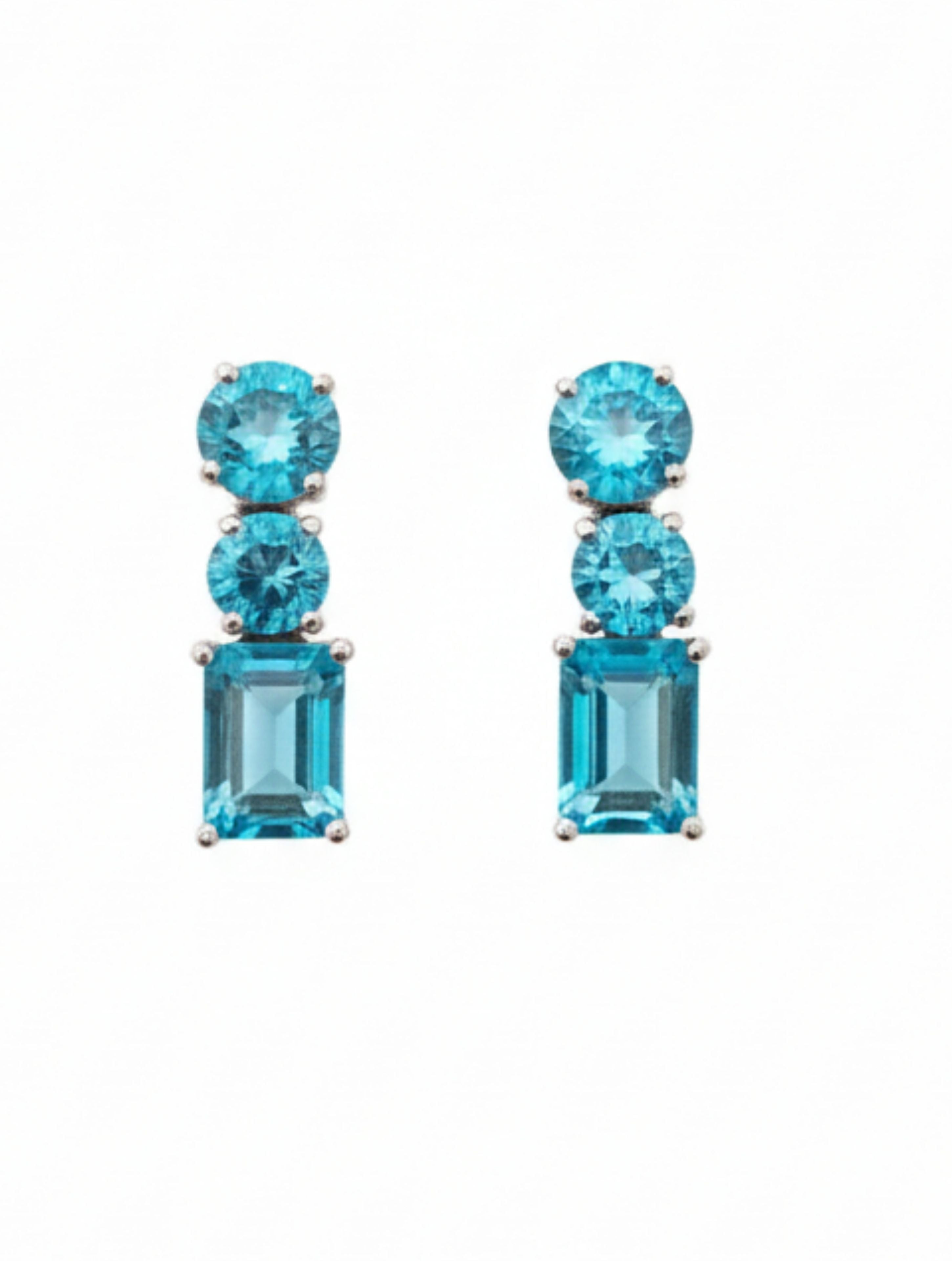 Natural Blue Topaz Triple-Stone Drop Earrings in 925 Sterling Silver