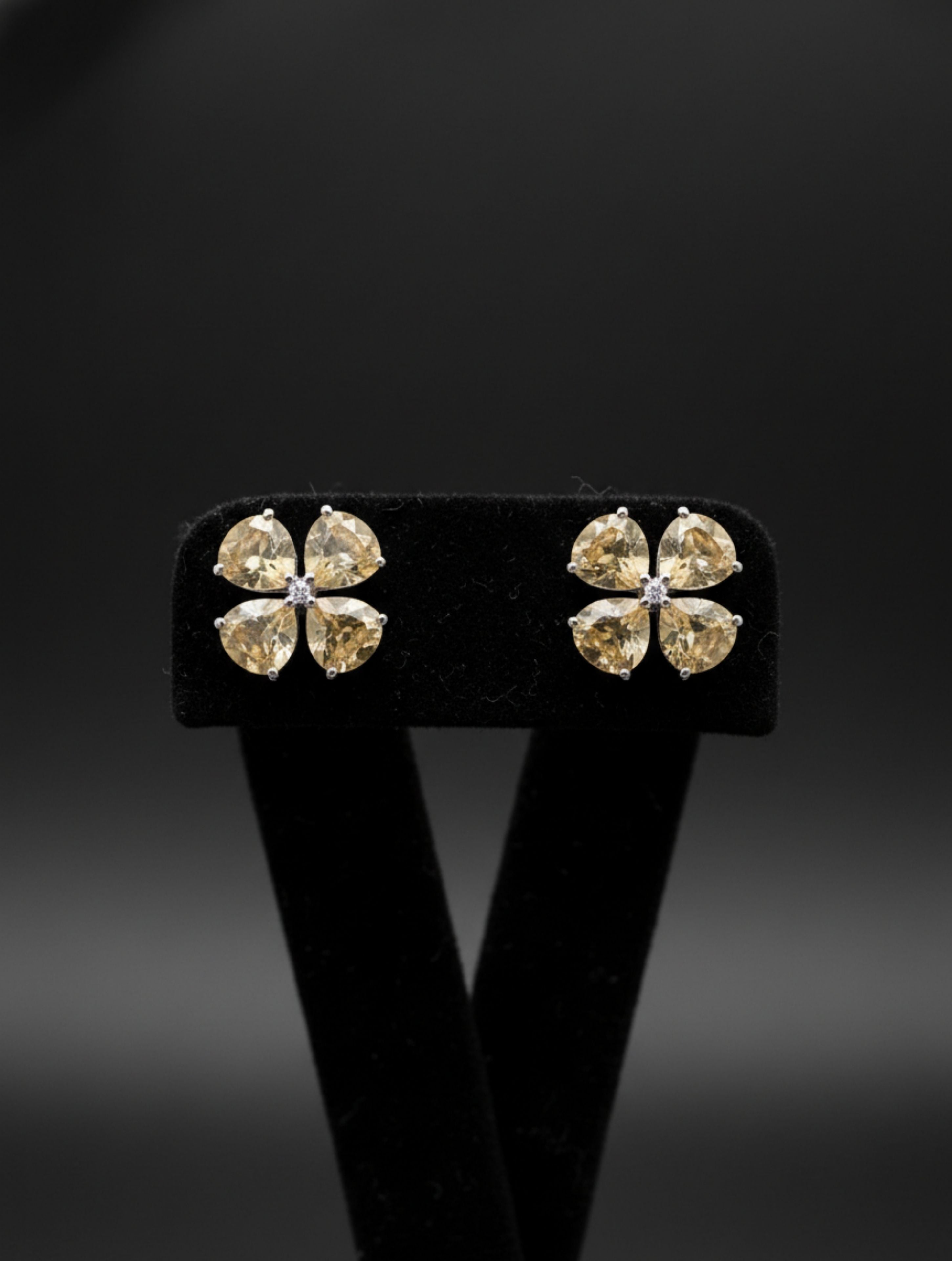 Natural Citrine Four-Leaf Clover Stud Earrings in 925 Sterling Silver