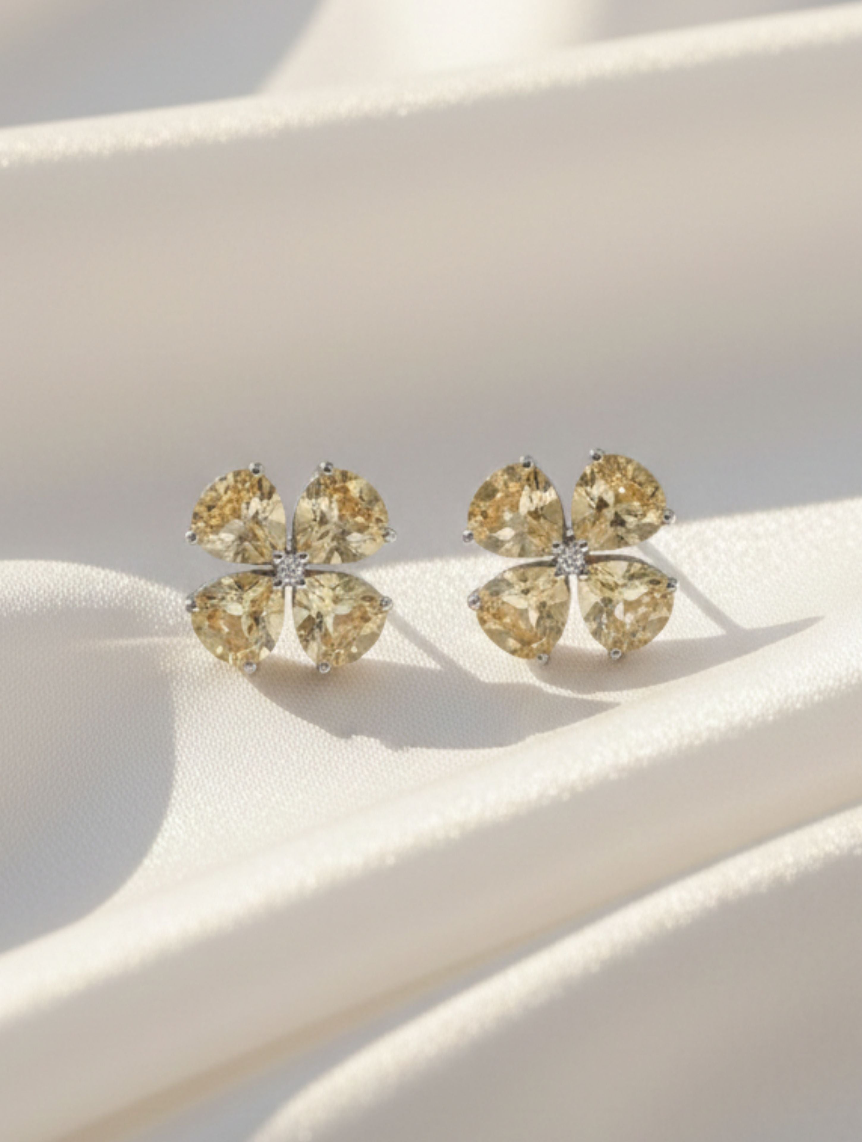 Natural Citrine Four-Leaf Clover Stud Earrings in 925 Sterling Silver