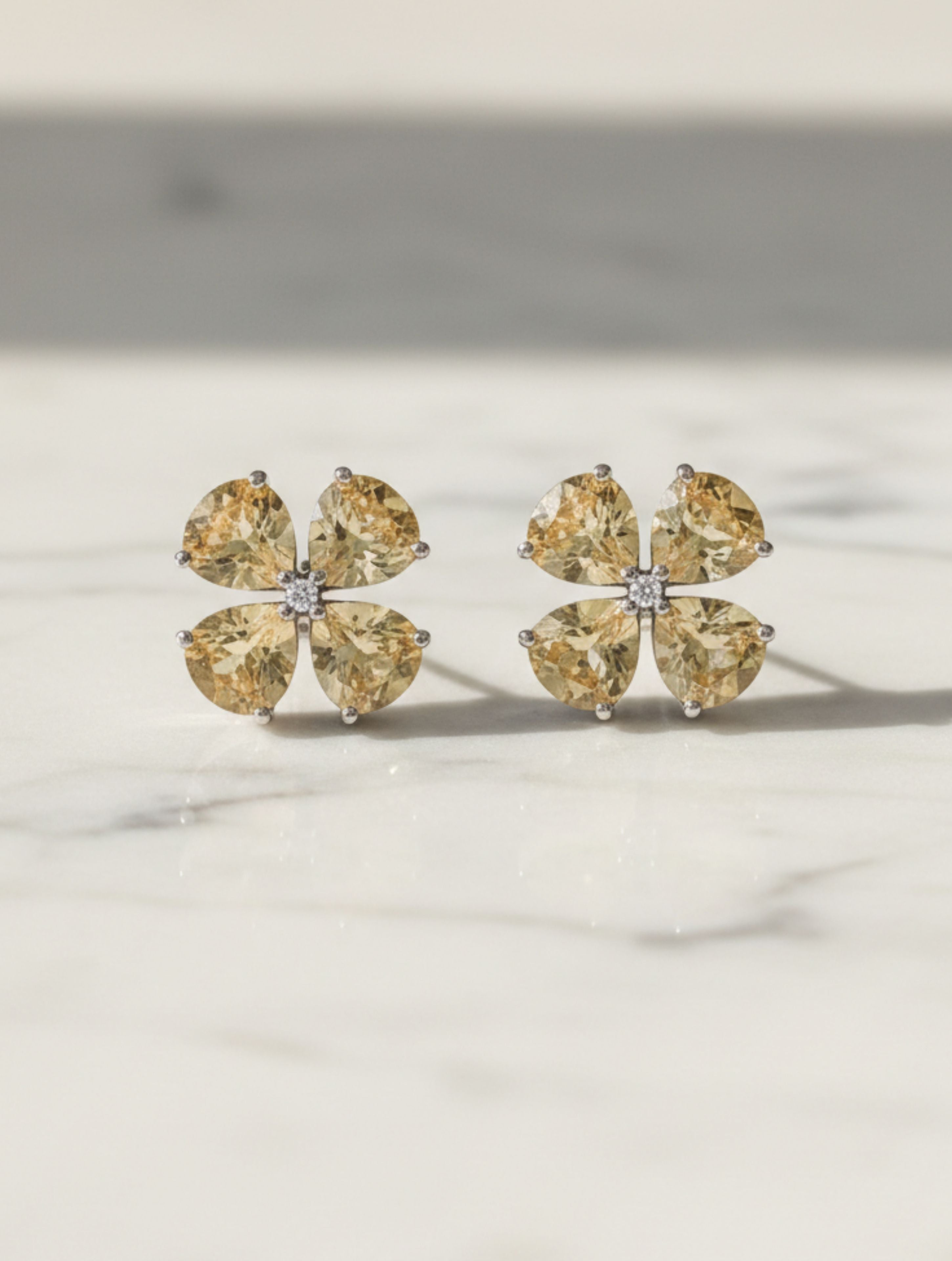 Natural Citrine Four-Leaf Clover Stud Earrings in 925 Sterling Silver