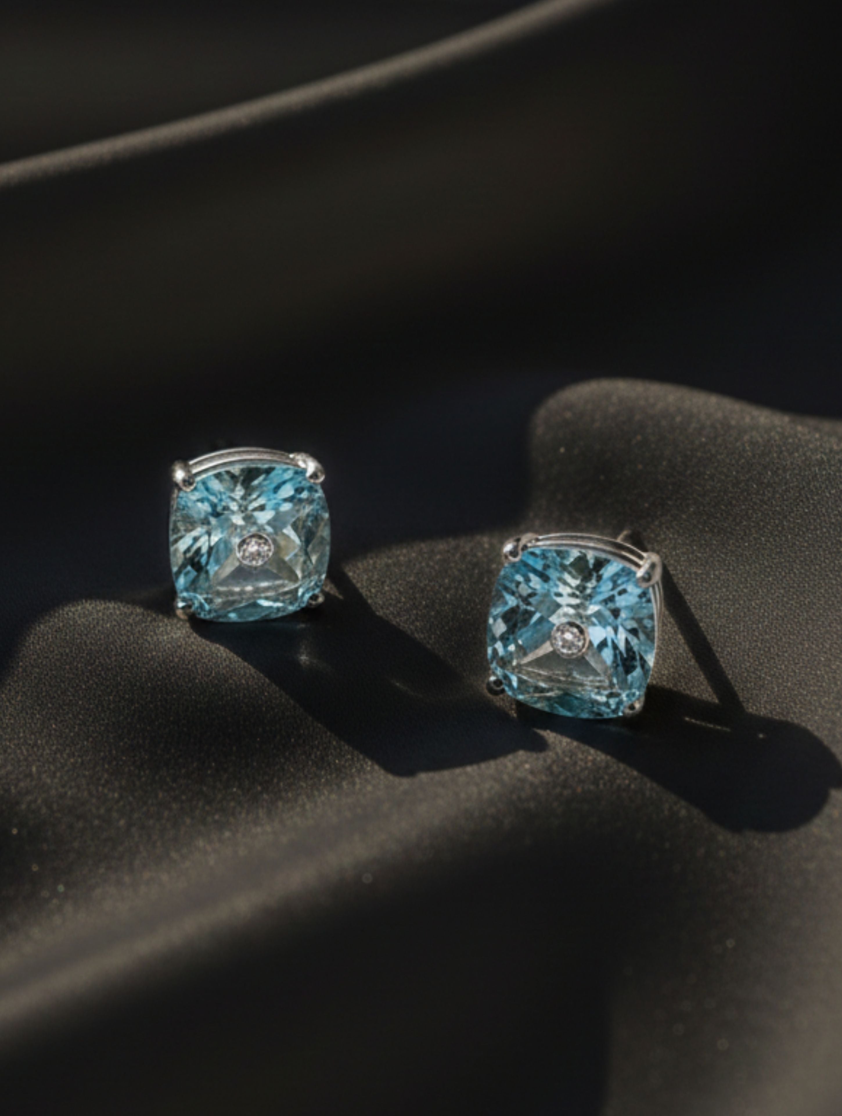 Cushion-Cut Natural Aquamarine Studs in 925 Sterling Silver