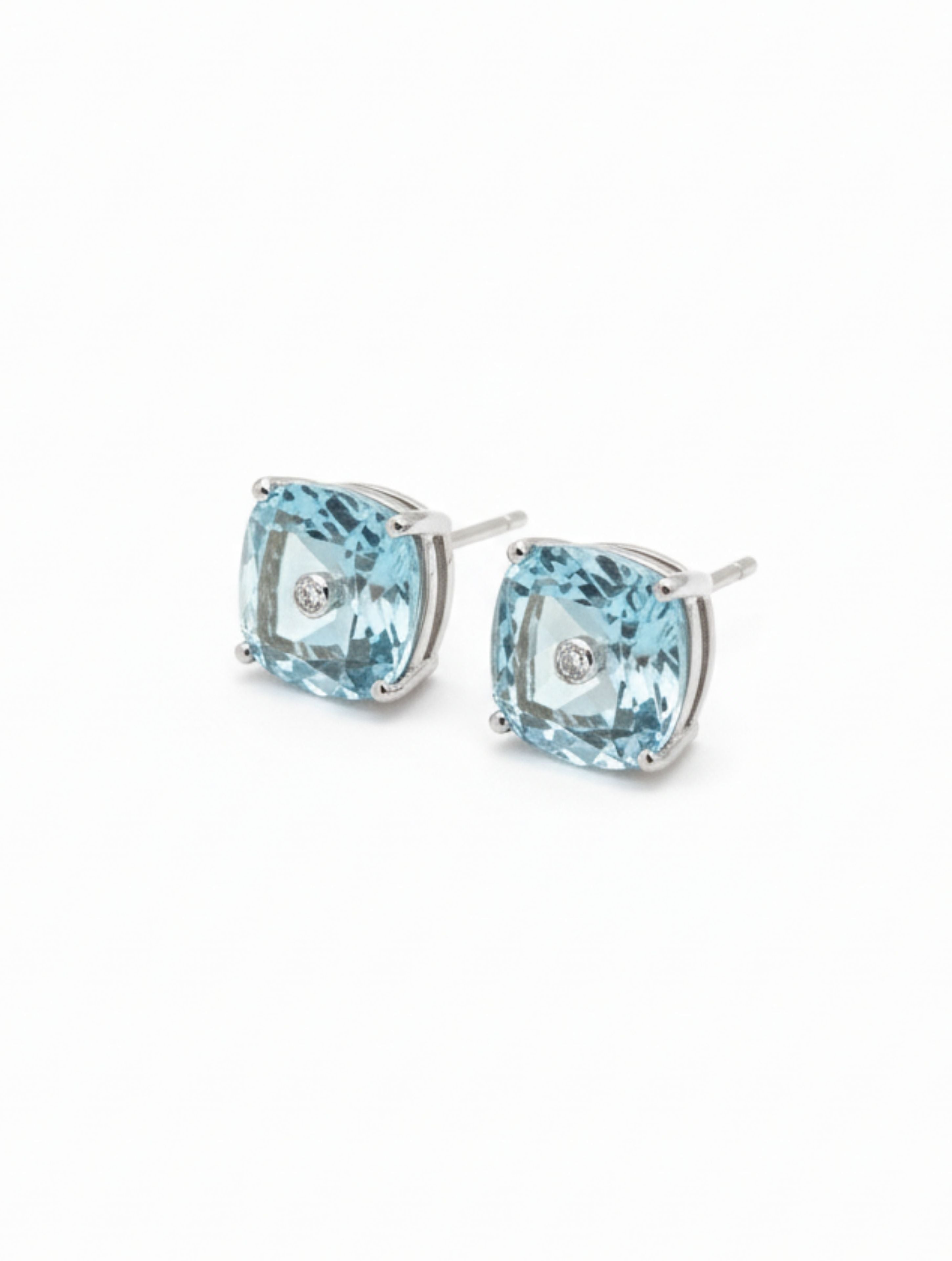 Cushion-Cut Natural Aquamarine Studs in 925 Sterling Silver