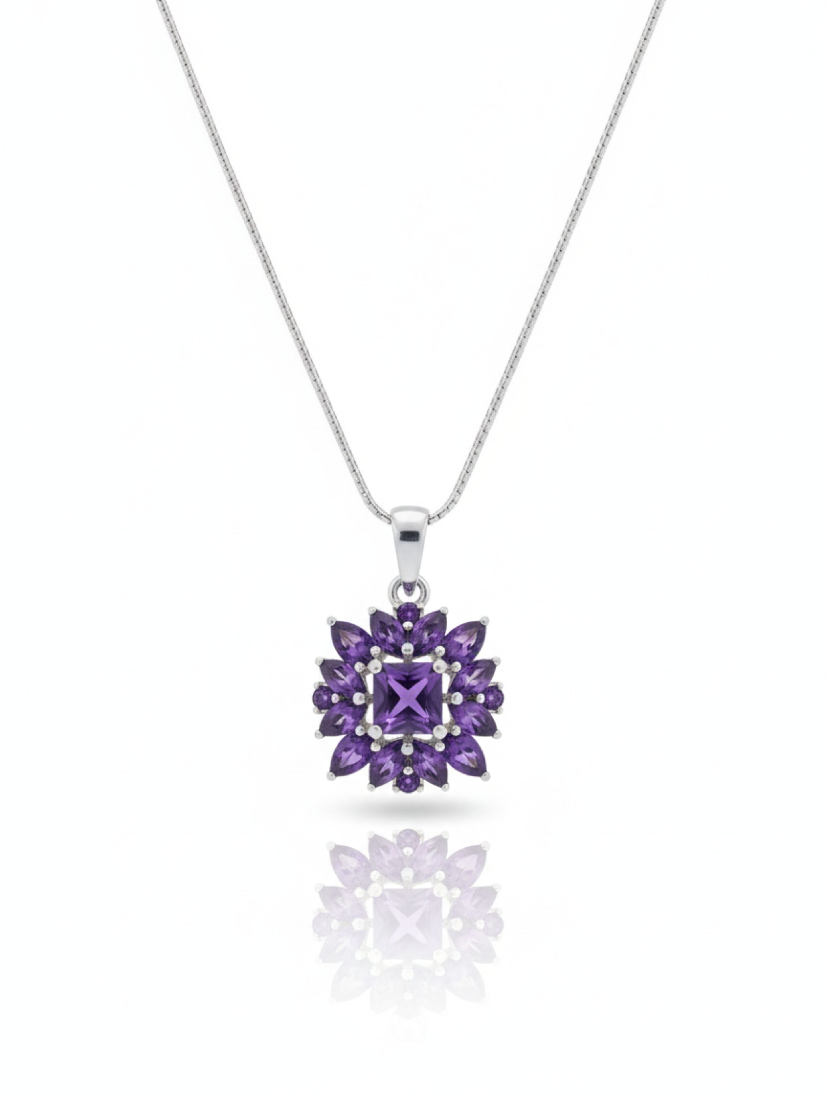 Natural Amethyst Floral Mandala Pendant in 925 Sterling Silver