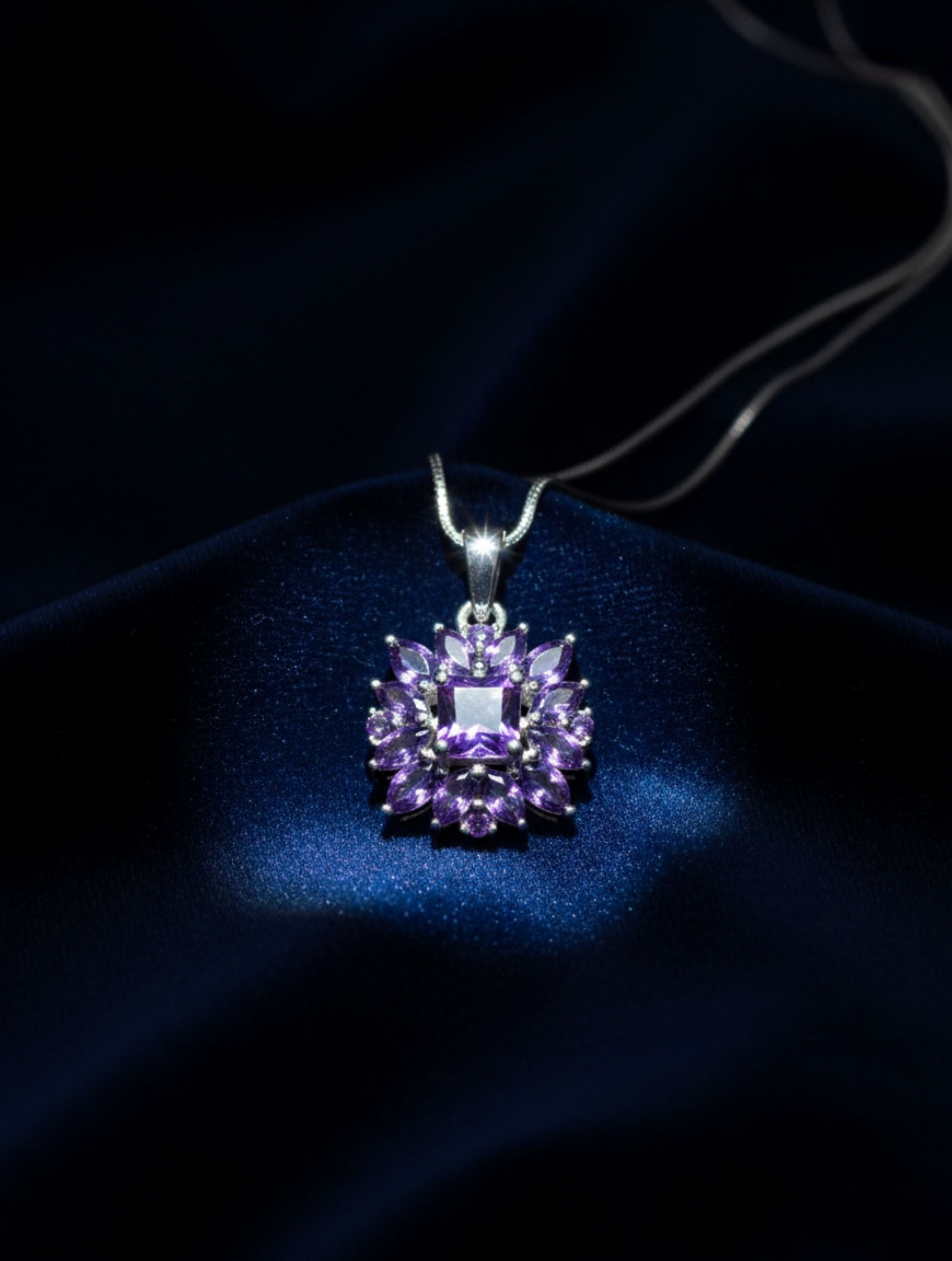 Natural Amethyst Floral Mandala Pendant in 925 Sterling Silver