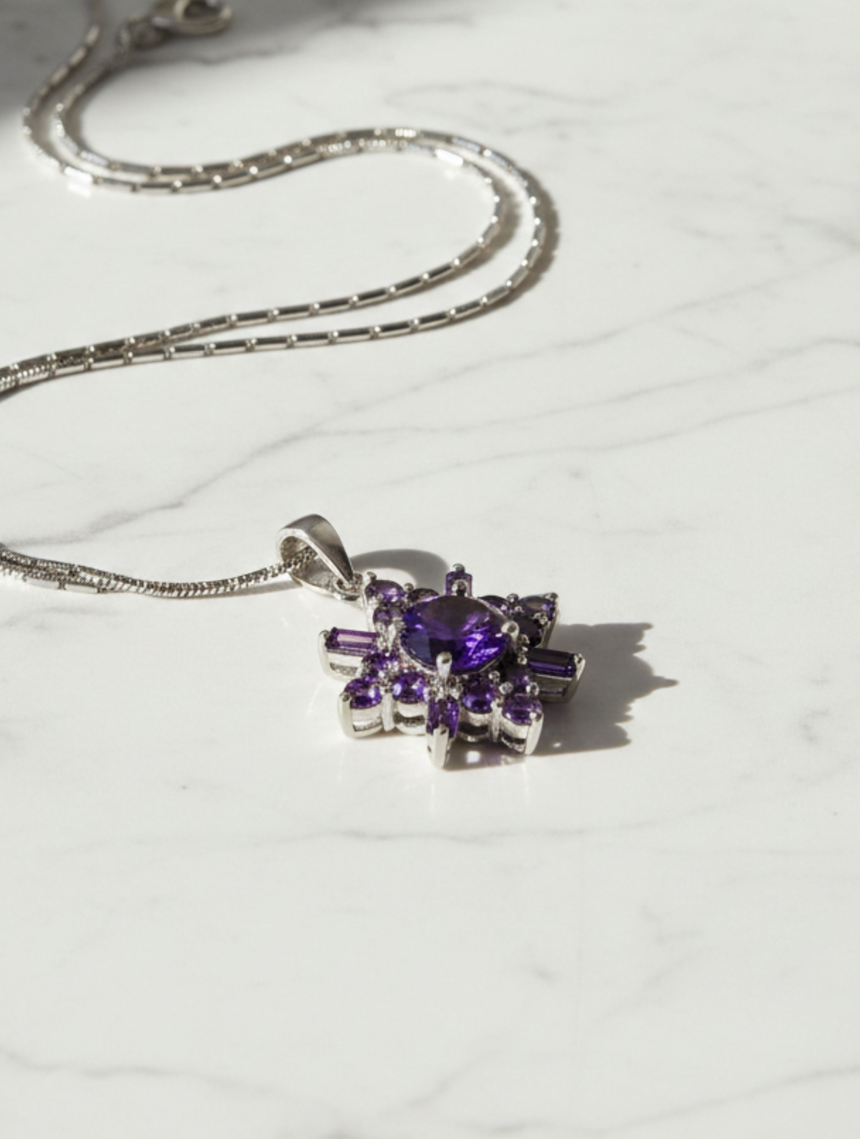925 Sterling Silver Celestial Amethyst Starburst Pendant