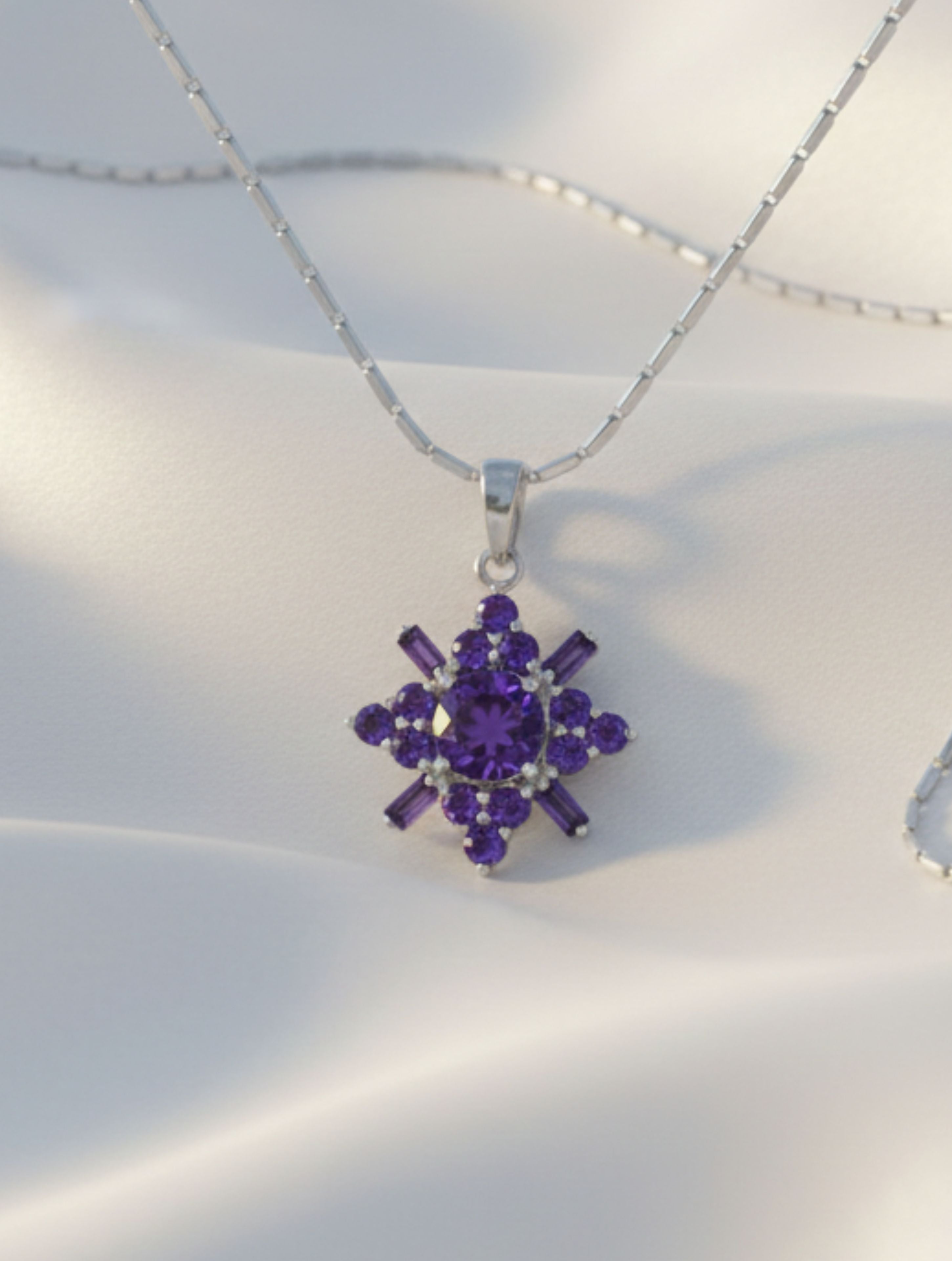 925 Sterling Silver Celestial Amethyst Starburst Pendant