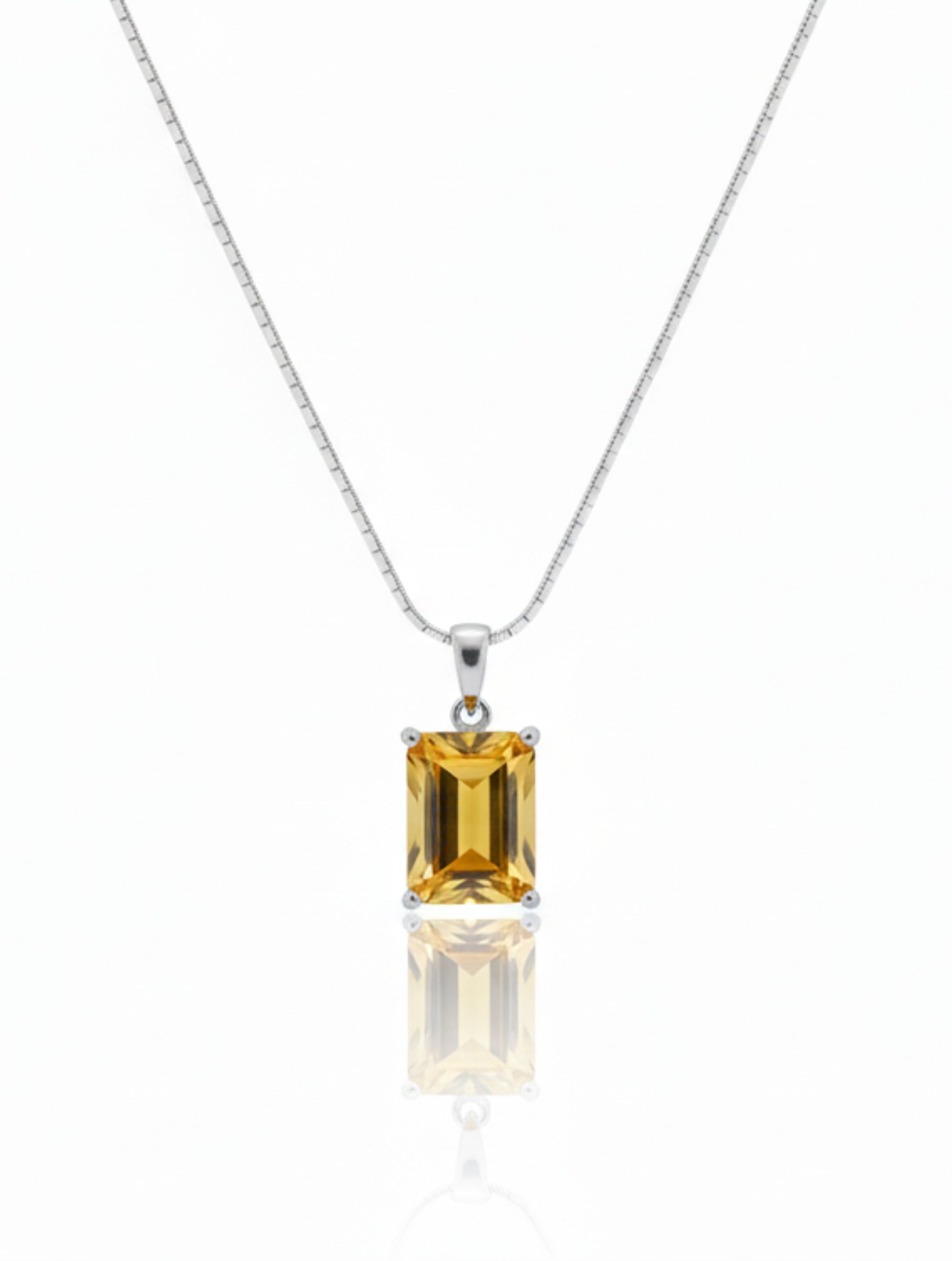 Emerald-Cut Lemon Quartz Pendant in 925 Sterling Silver