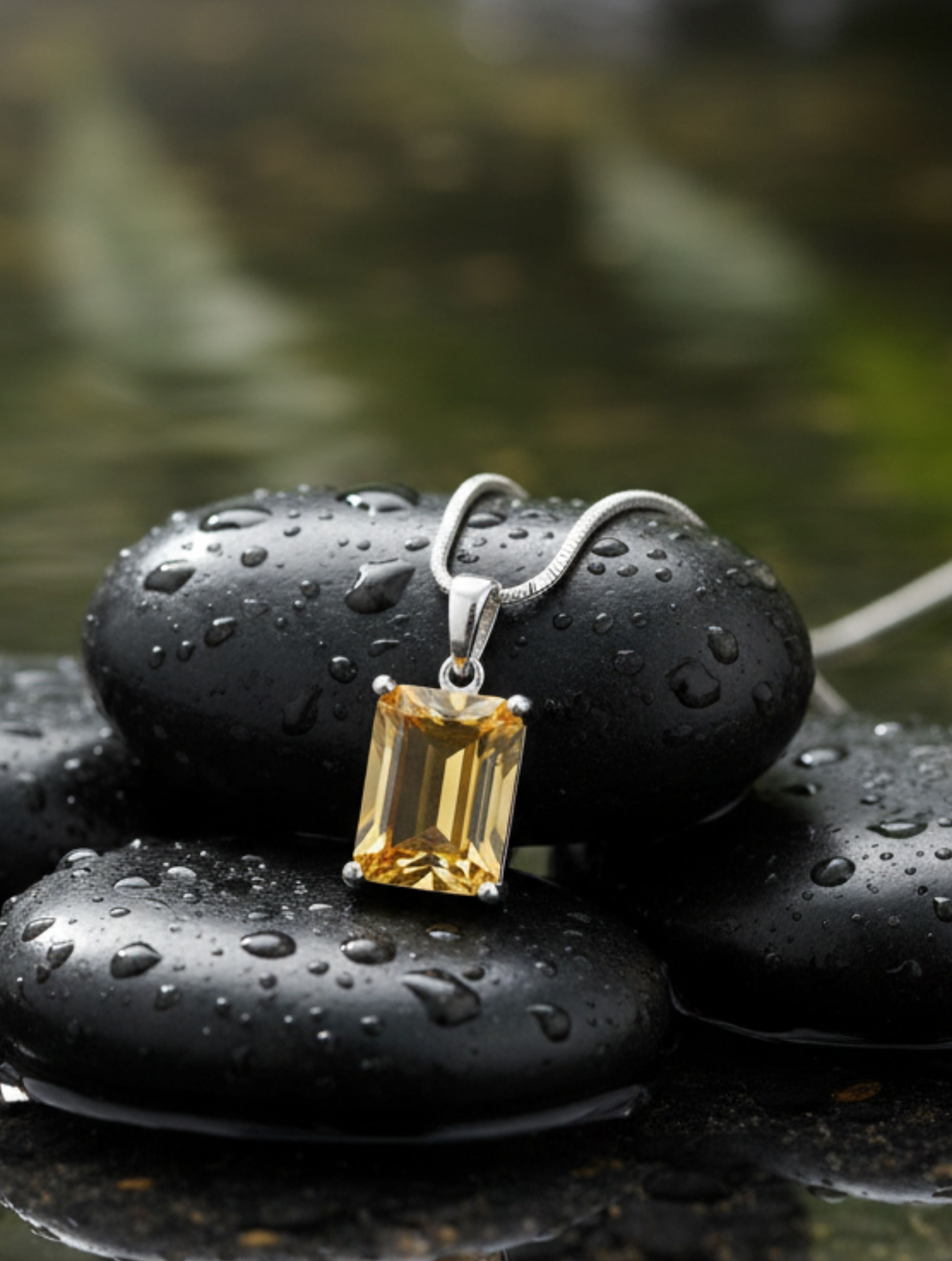 Emerald-Cut Lemon Quartz Pendant in 925 Sterling Silver