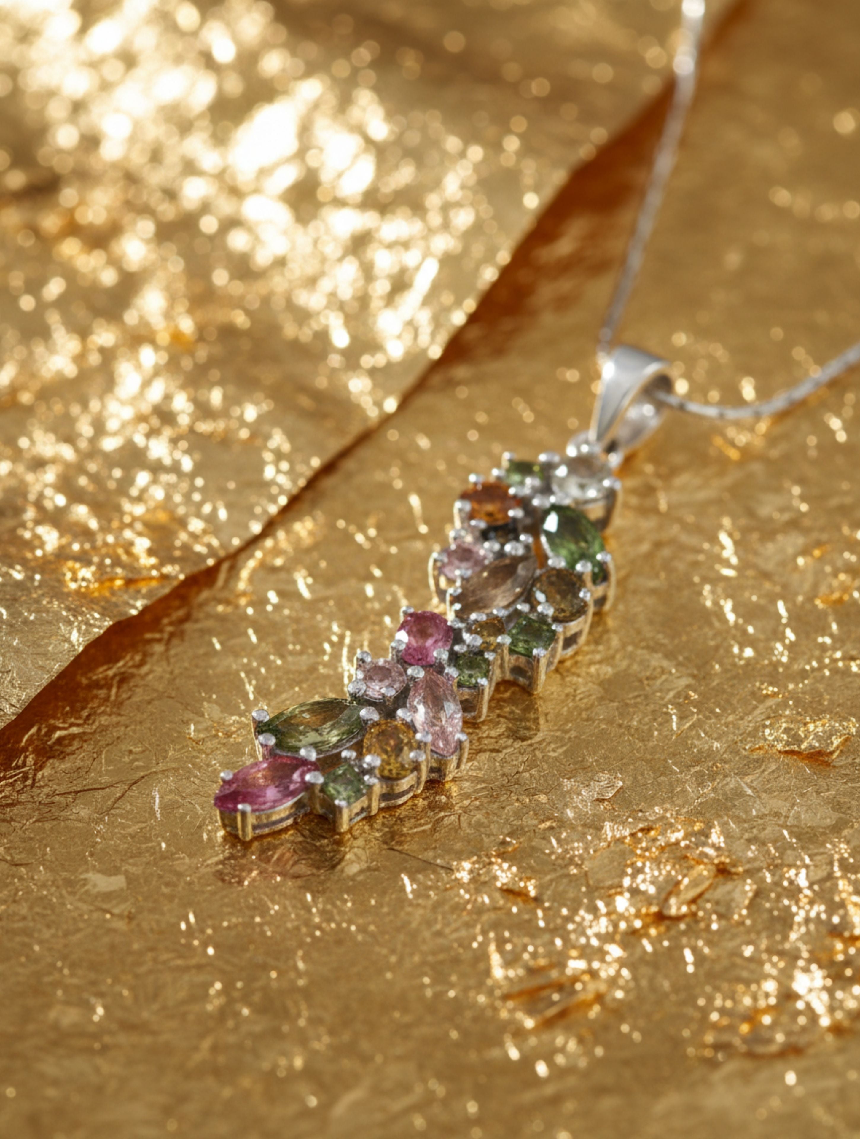 Natural Multi-Tourmaline Cluster Pendant in 925 Sterling Silver