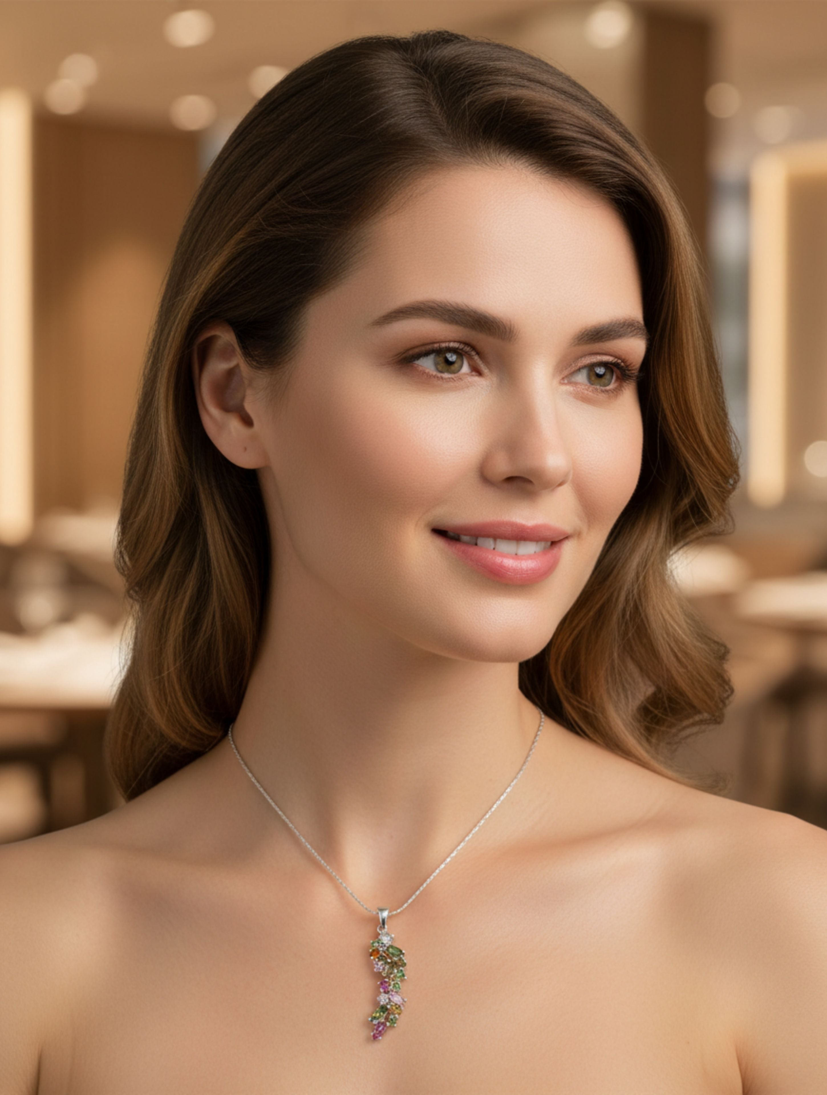 Natural Multi-Tourmaline Cluster Pendant in 925 Sterling Silver
