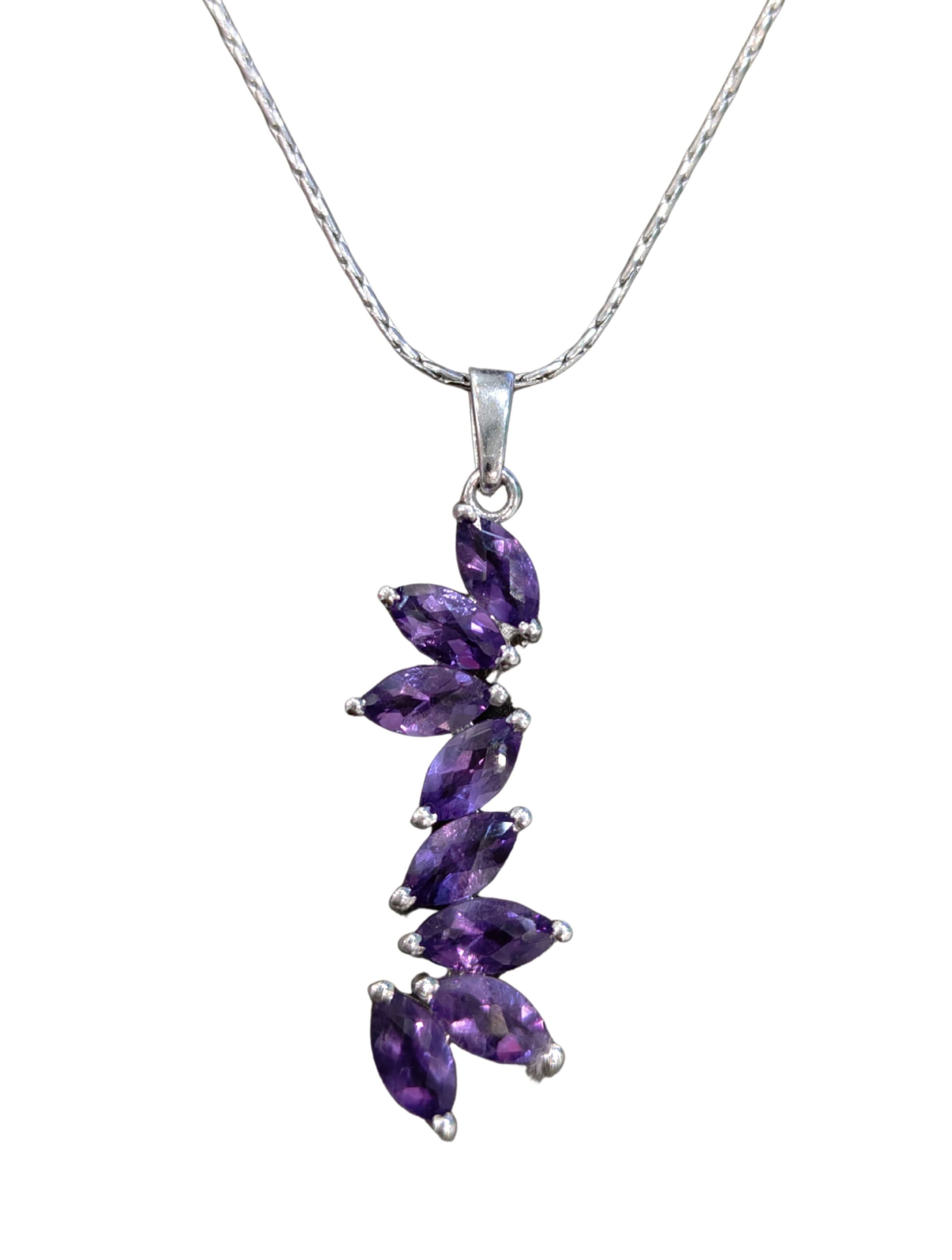 Natural Amethyst "Floral Cascade" Pendant in 925 Sterling Silver