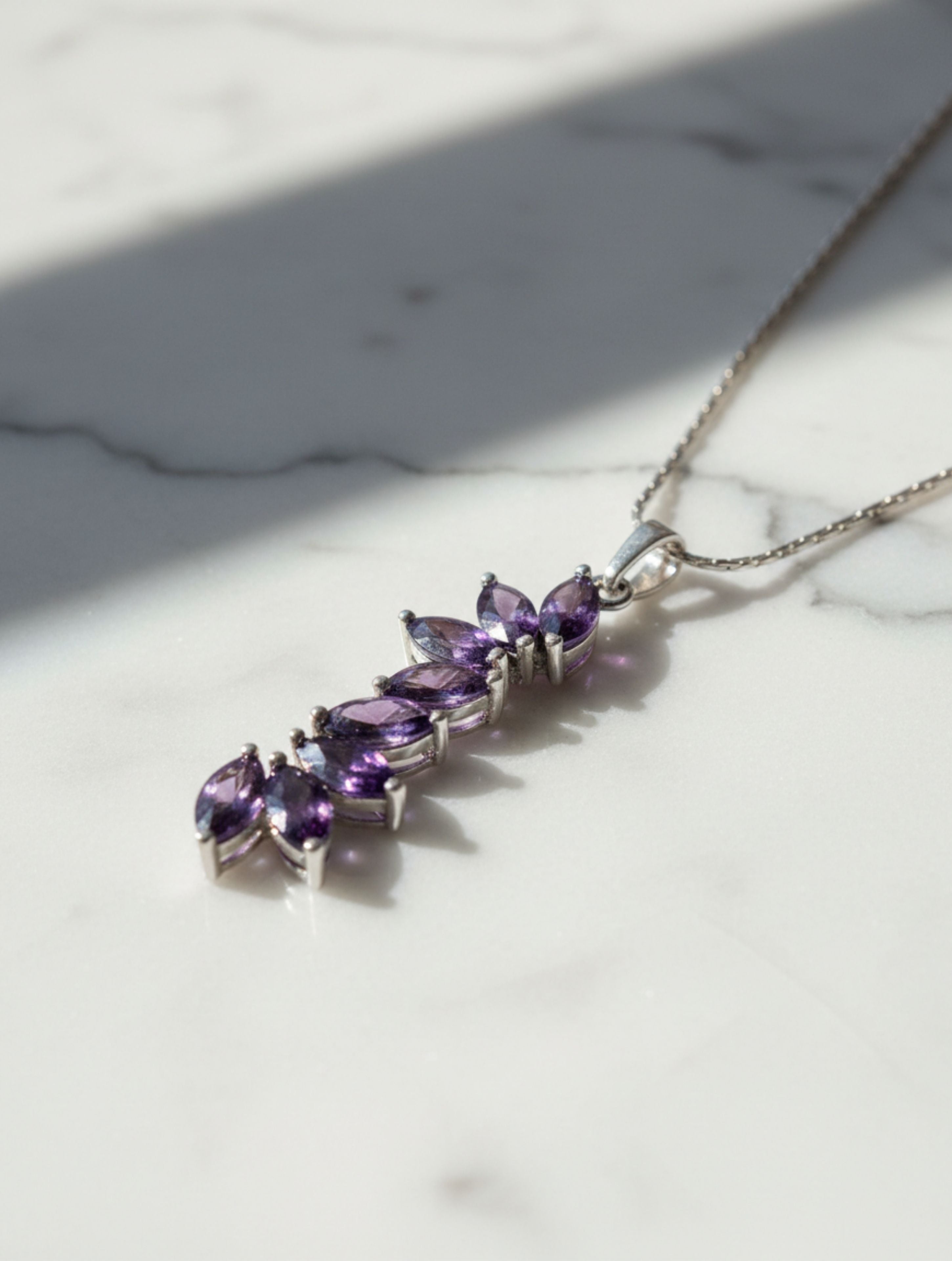 Natural Amethyst "Floral Cascade" Pendant in 925 Sterling Silver