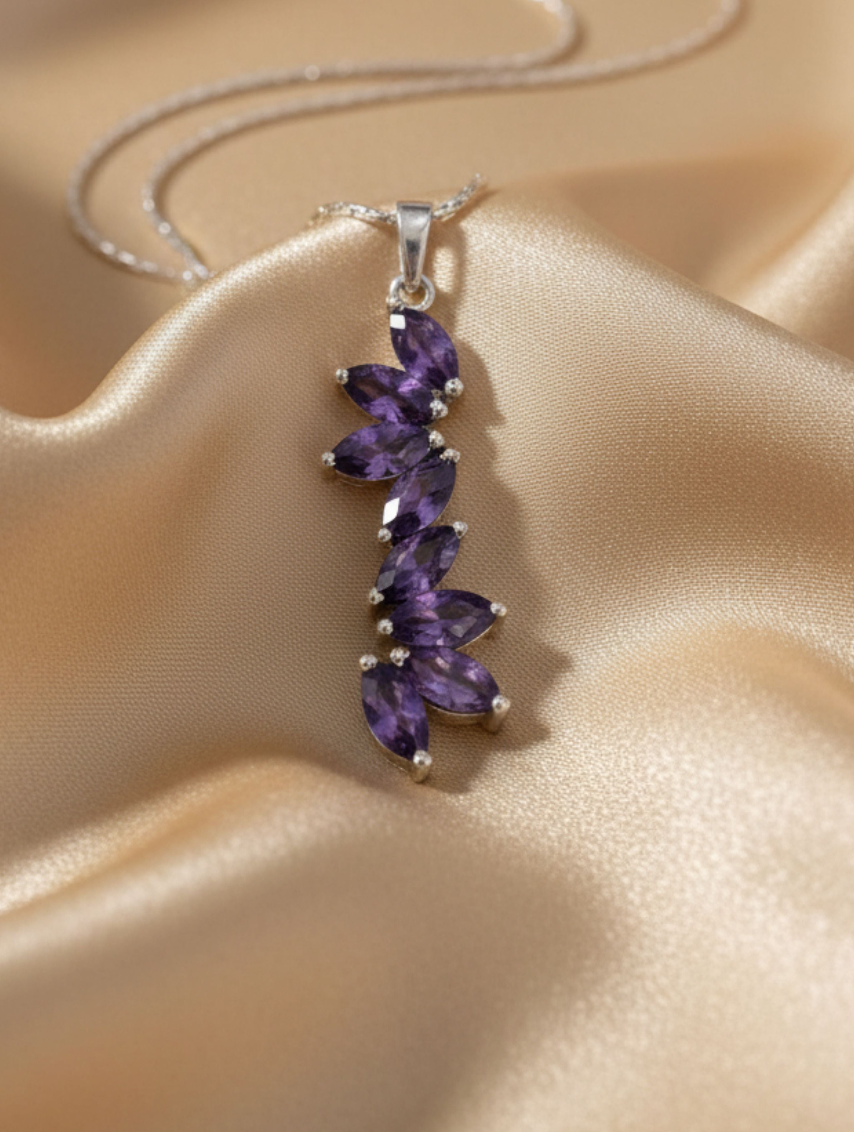 Natural Amethyst "Floral Cascade" Pendant in 925 Sterling Silver