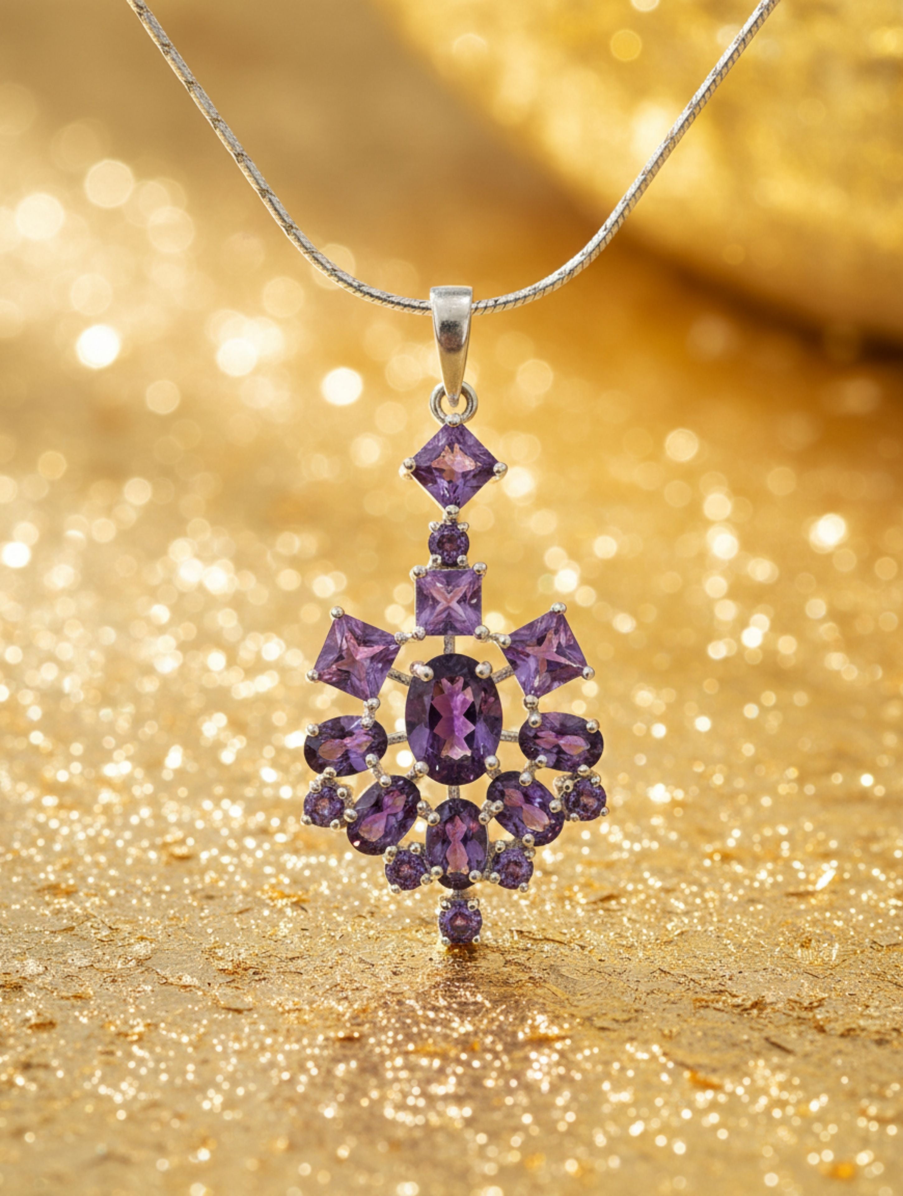 Natural Amethyst Snowflake Pendant in 925 Sterling Silver