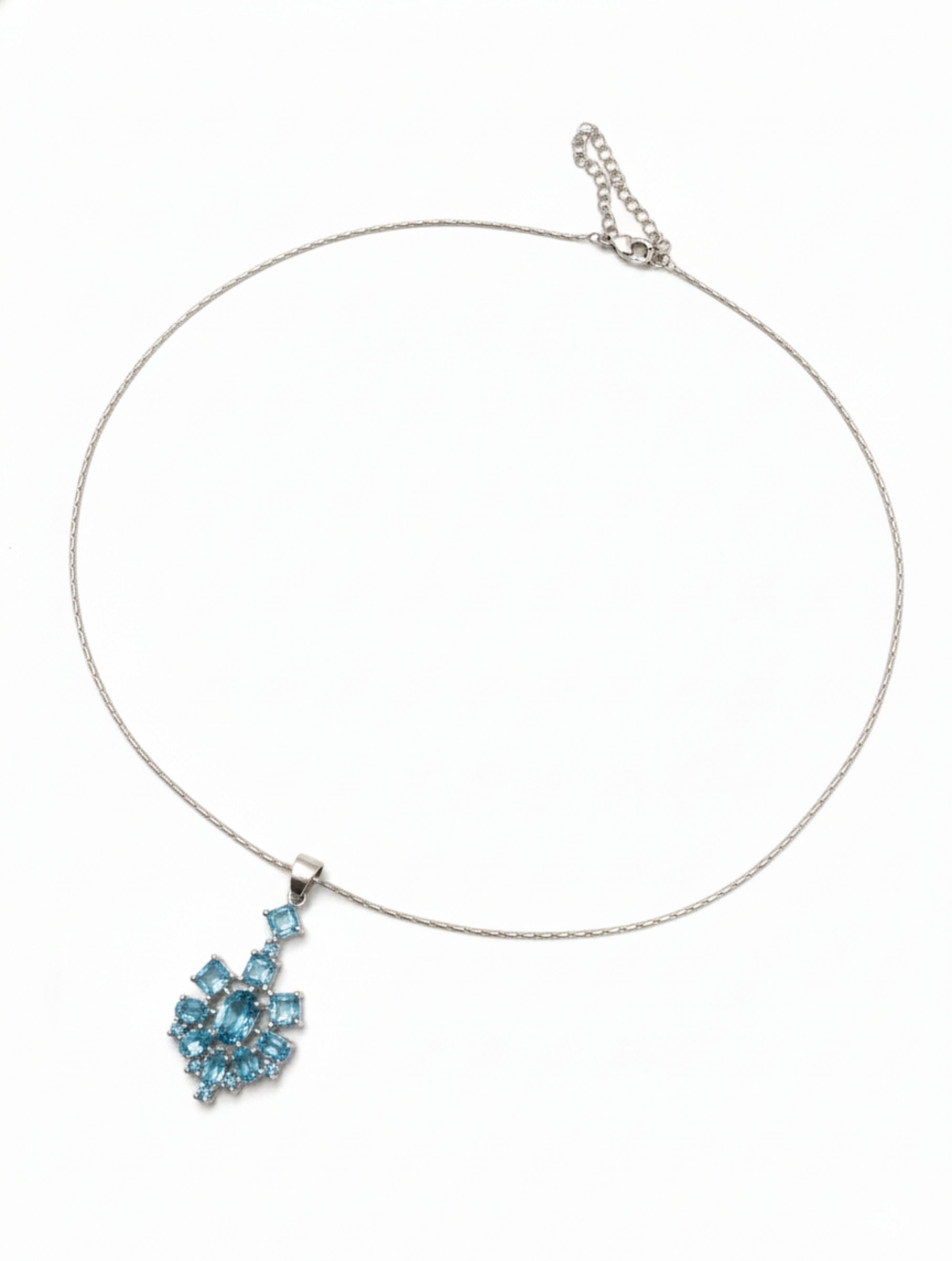 Natural Blue Topaz Snowflake Cluster Pendant in 925 Sterling Silver