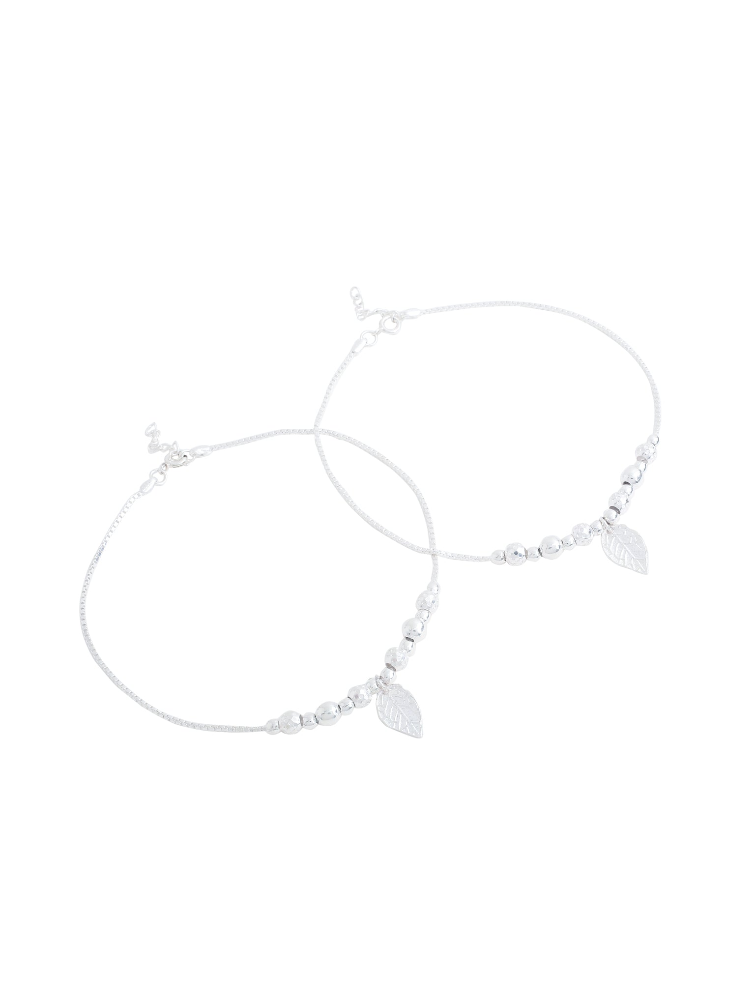 Nature's Elegance: Leaf Charm and Metal Ball Silver Anklet - Kicky & Perky