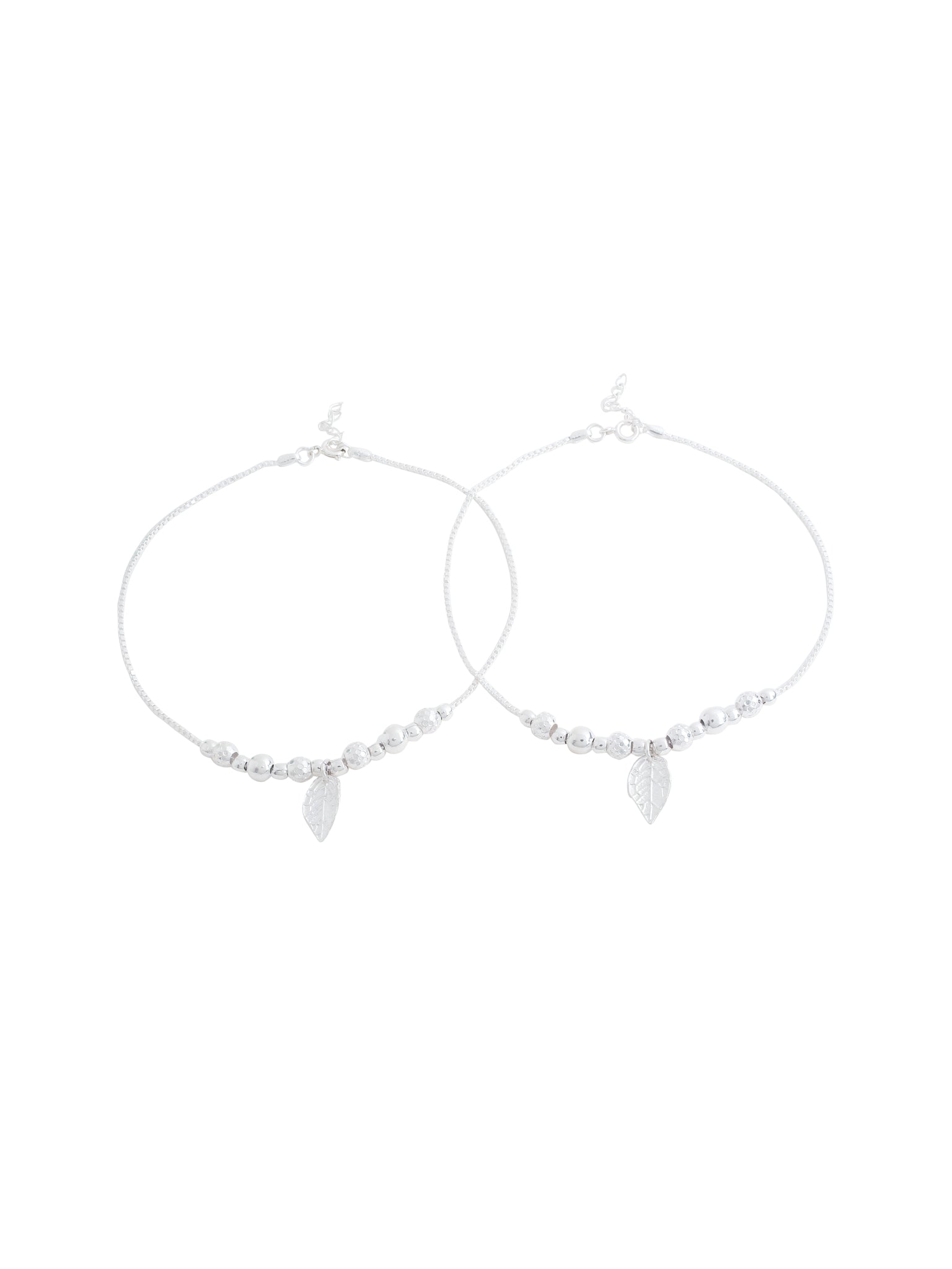Nature's Elegance: Leaf Charm and Metal Ball Silver Anklet - Kicky & Perky
