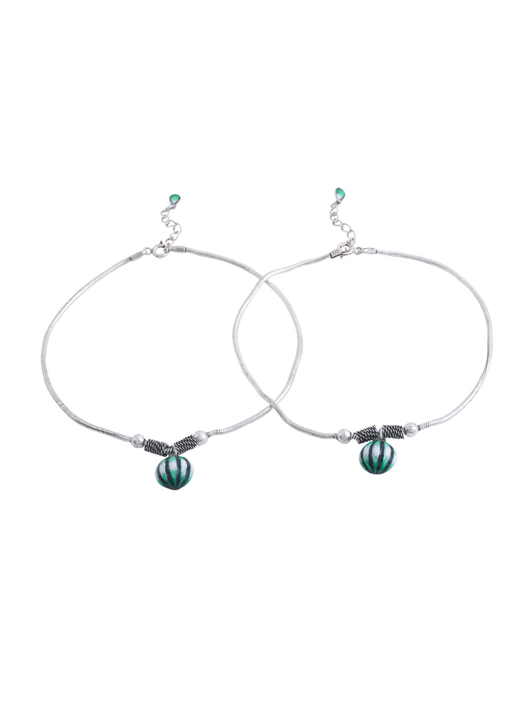 Green & Black Enamel Sterling Silver Anklet - Kicky & Perky