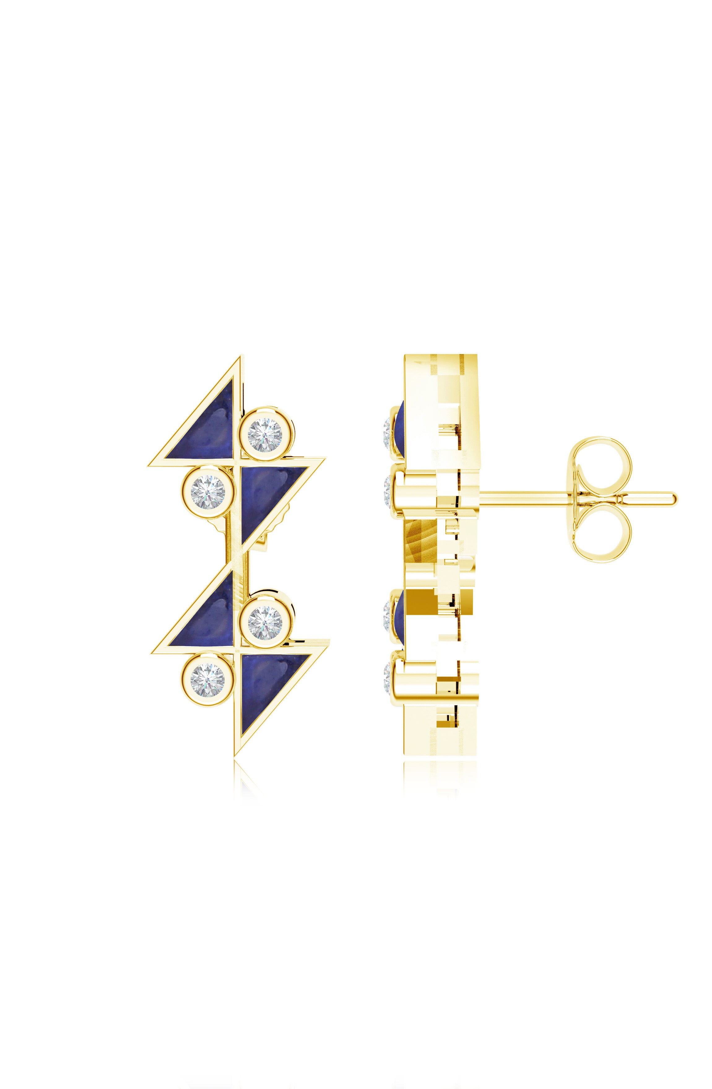 Midnight Blue Zig-Zag Stud Earrings – Gold Plated 925 Sterling Silver