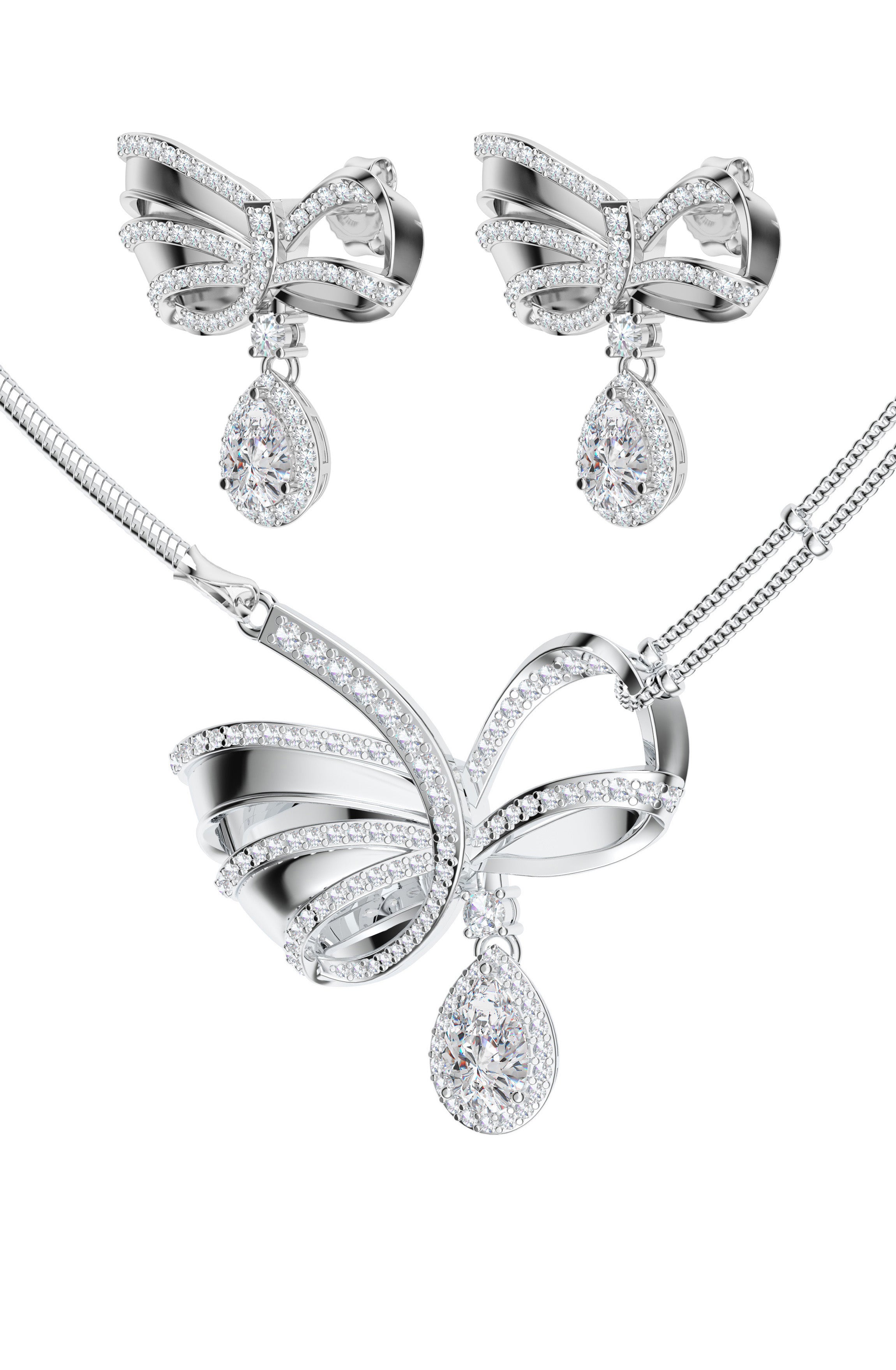 Ethereal Ribbon of Dreams 925 Sterling Silver Moissanite Necklace Set For Women