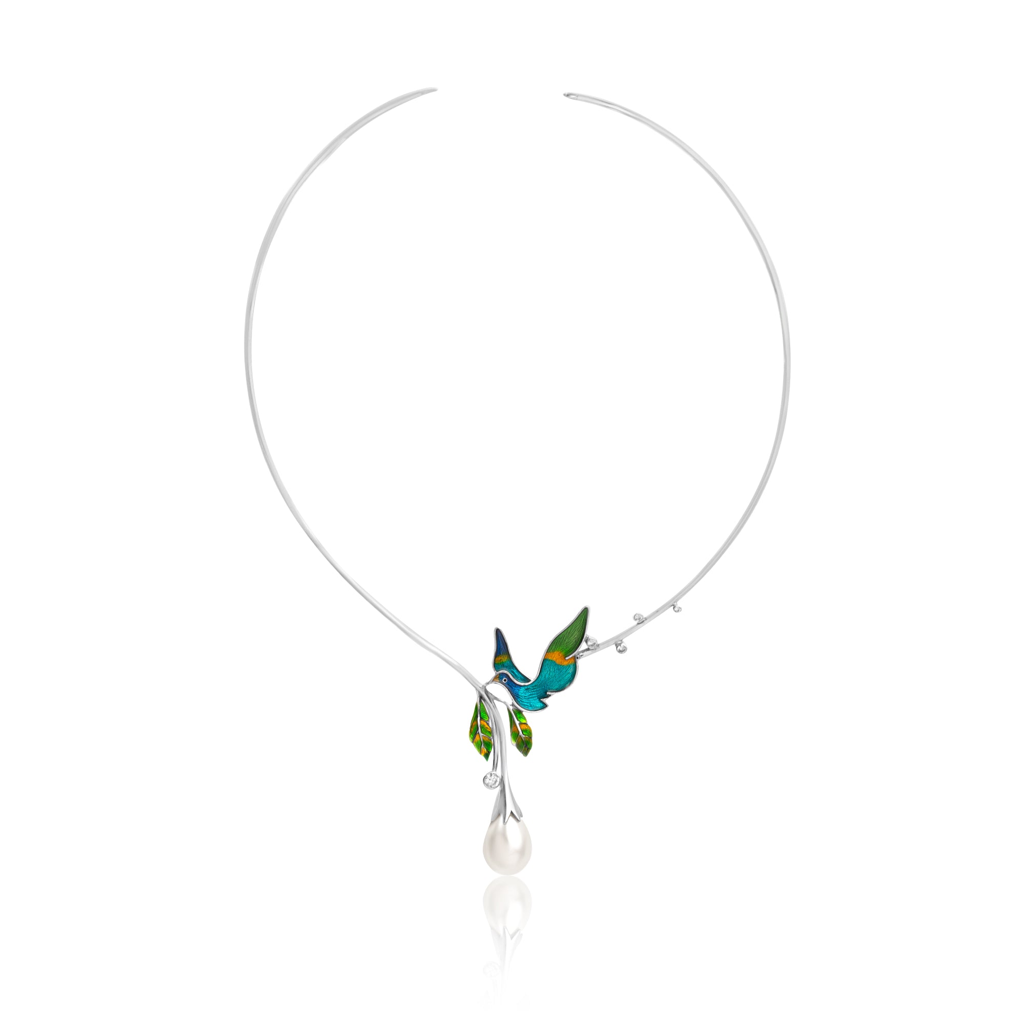 Enamel Bird Pendant Necklace in Real Rhodium - Kicky & Perky