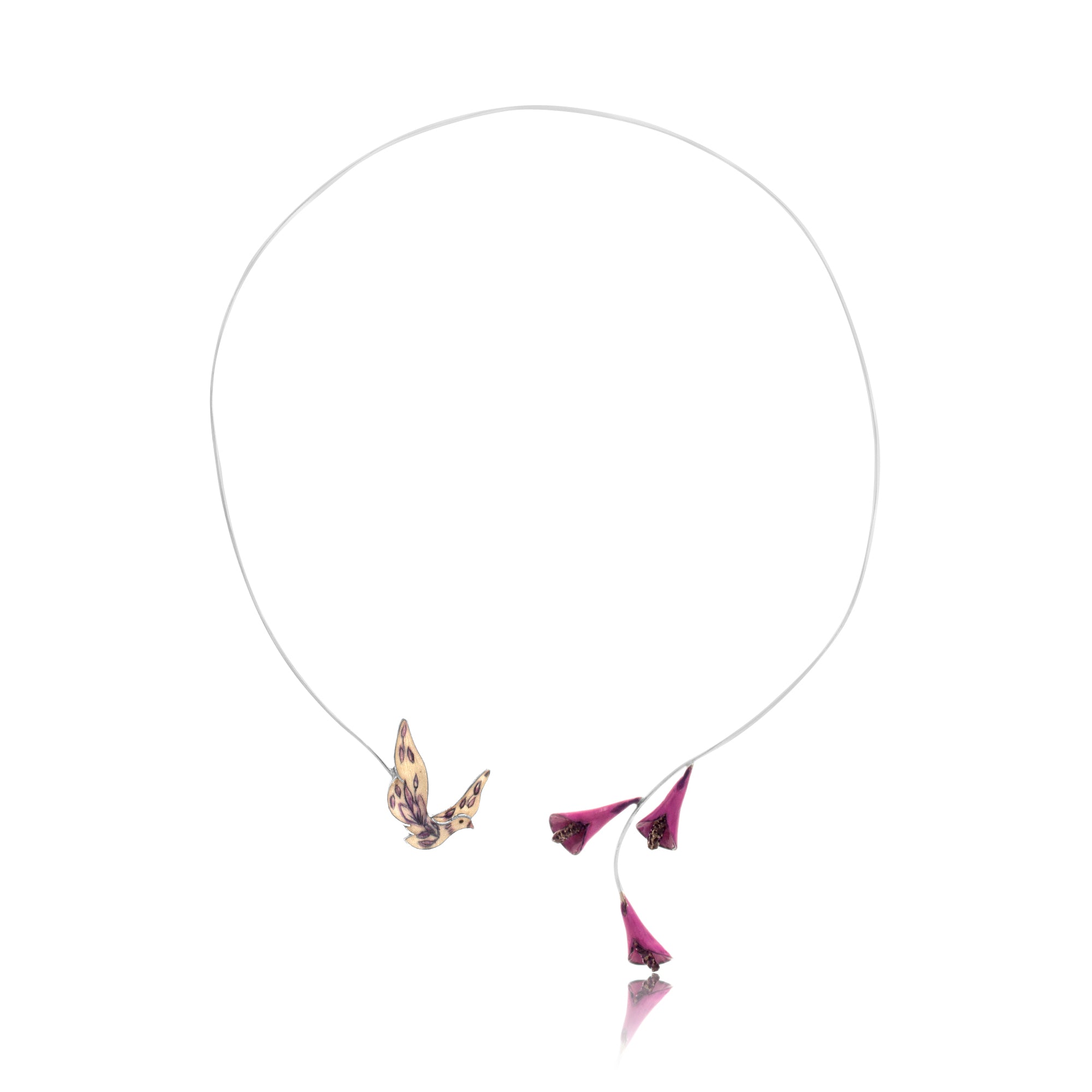 Enamel Bird Pendant Necklace in Real Rhodium - Kicky & Perky