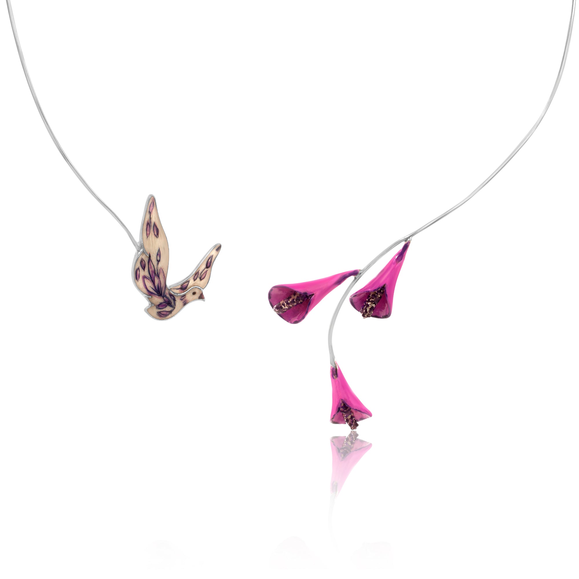 Enamel Bird Pendant Necklace in Real Rhodium - Kicky & Perky