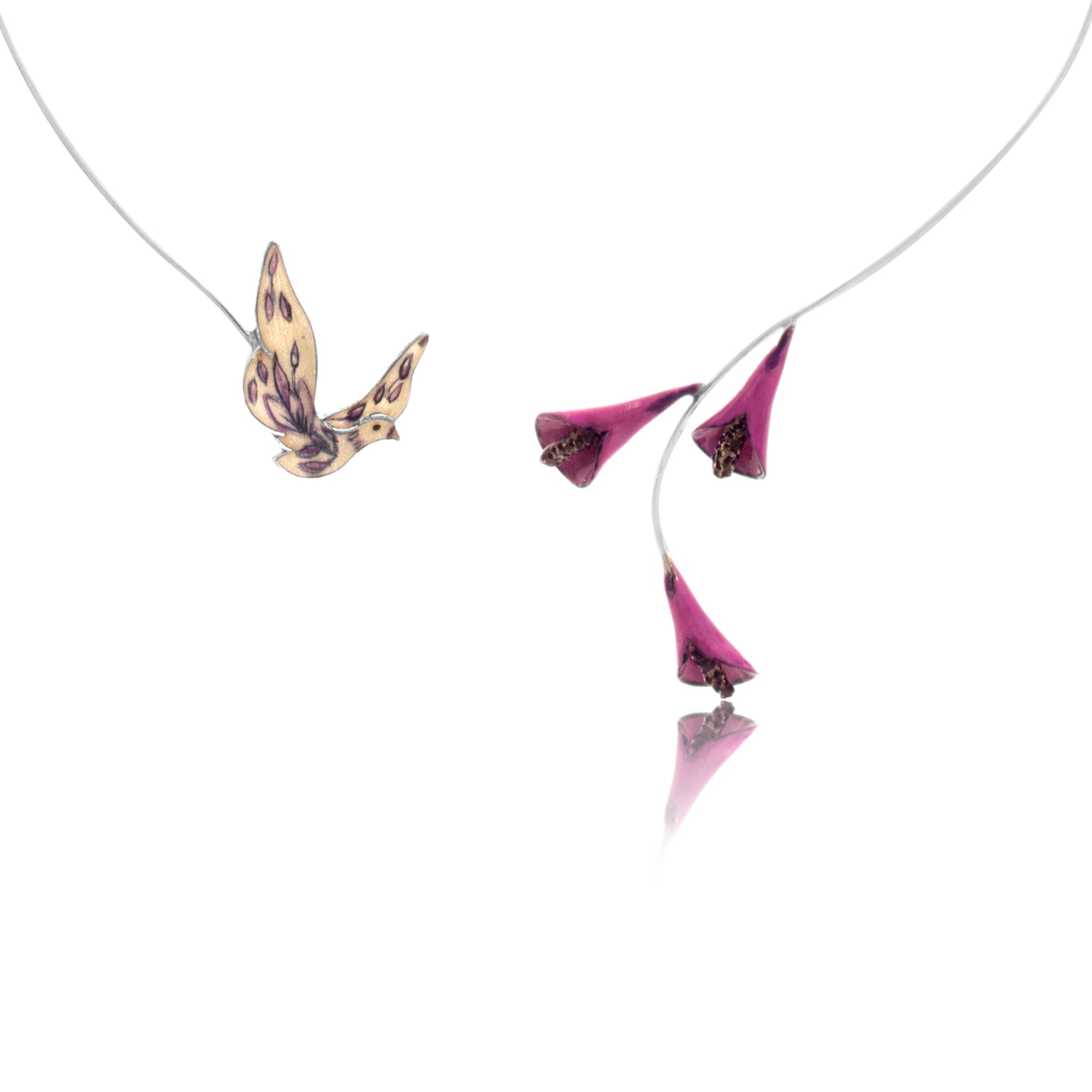 Enamel Bird Pendant Necklace in Real Rhodium - Kicky & Perky