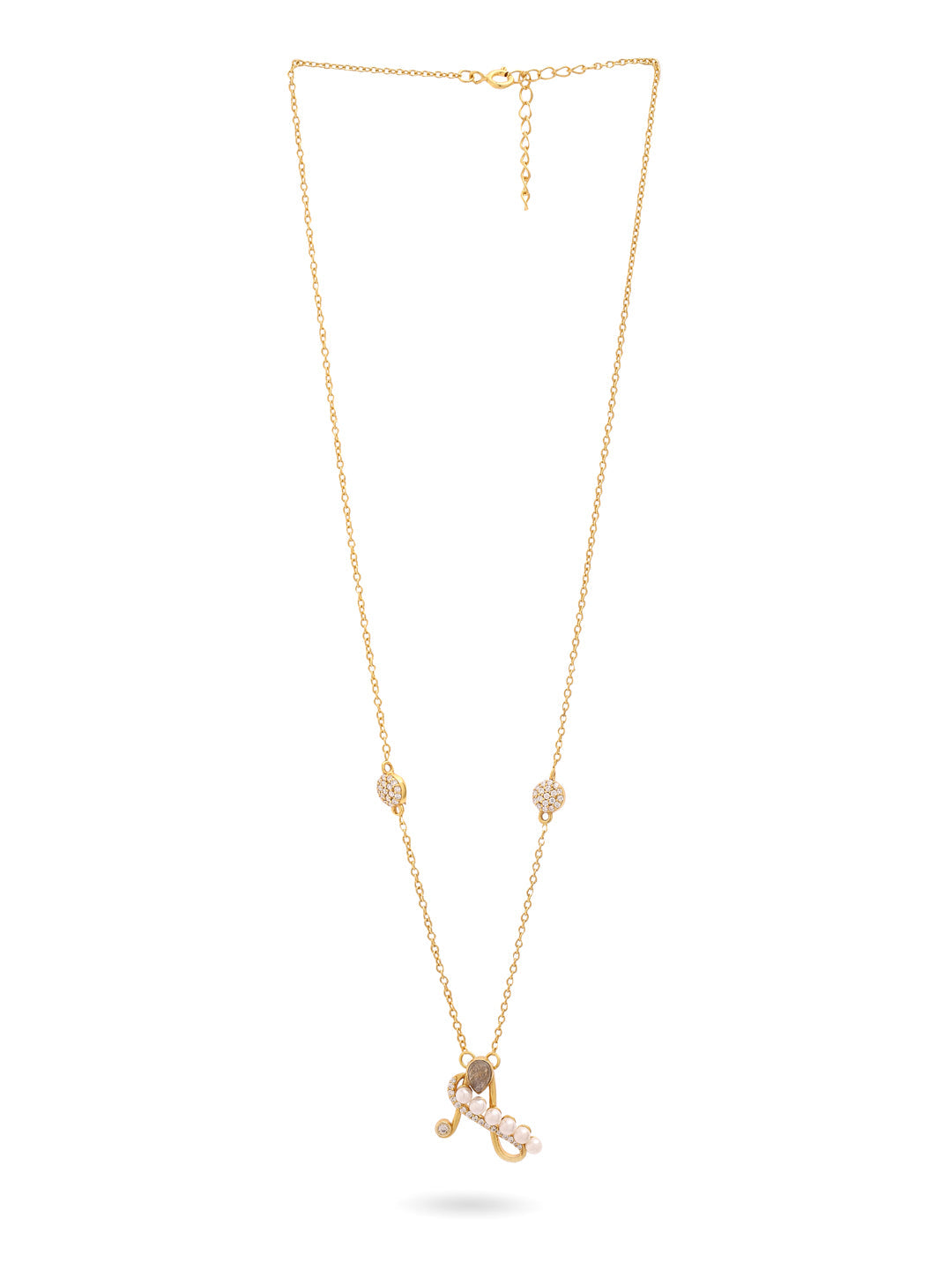 Labradorite Pearl Gold-plated Elegent 'A' Alphabet 925 Sterling Silver Pendant For Women
