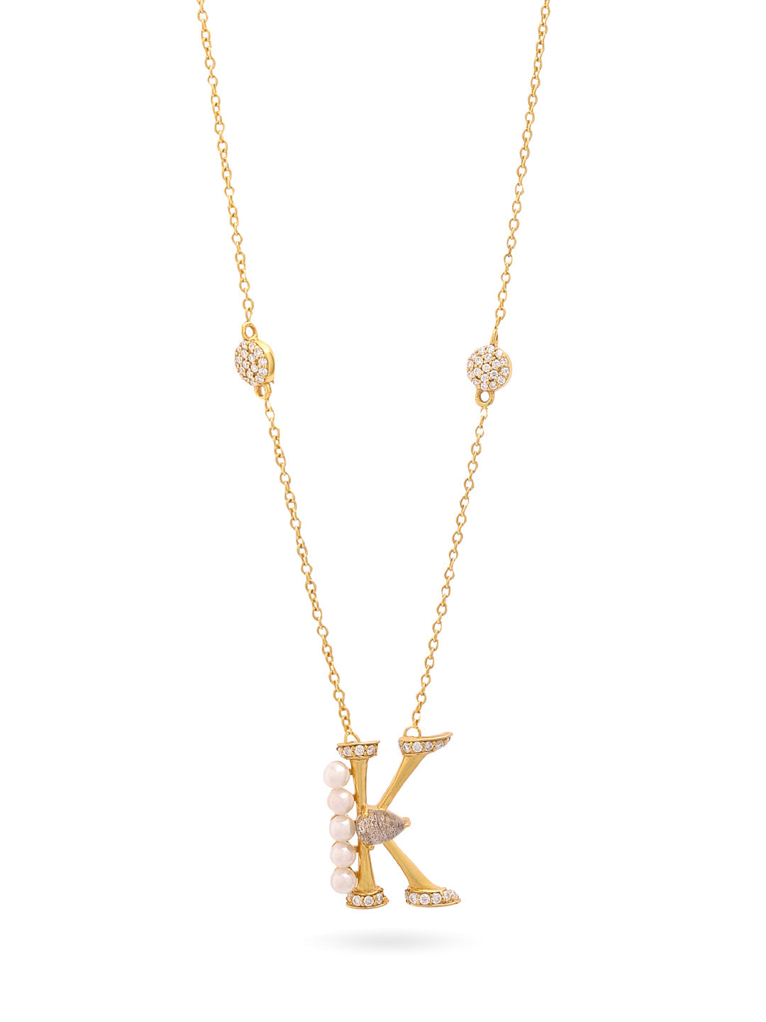 Labradorite Pearl Gold-plated Intricate 'K' Alphabet 925 Sterling Silver Pendant For Women