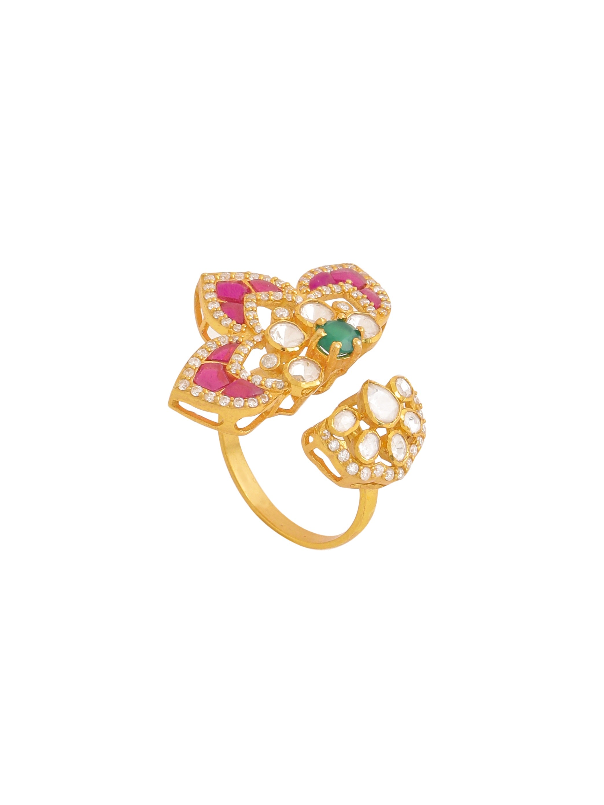 Mughal-Inspired Green Onyx & Polki Wedding Bliss 925 Sterling Silver Ring For Women