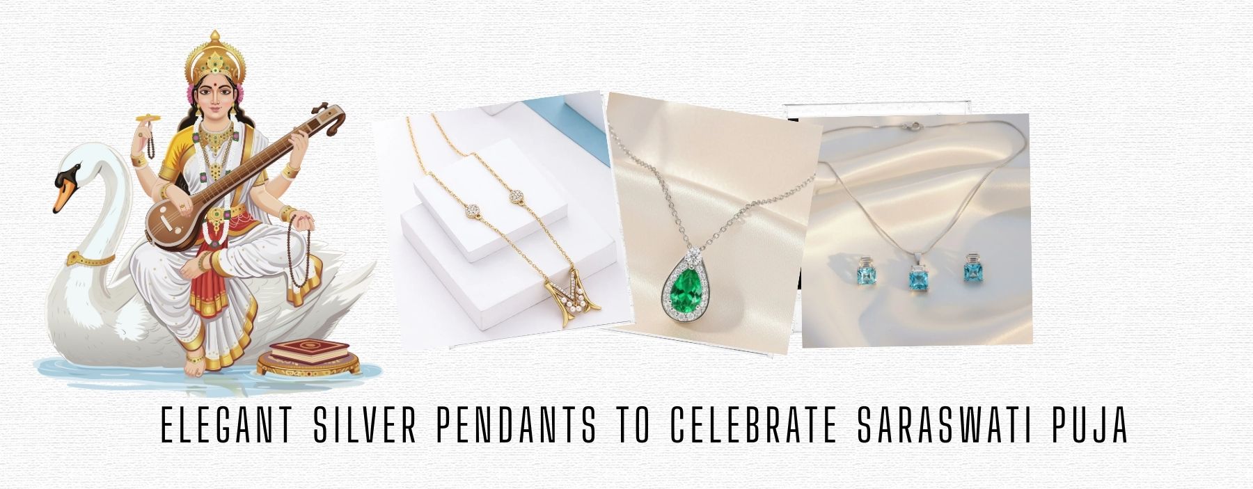 Elegant silver pendants inspired by Goddess Saraswati, ideal for Saraswati Puja rituals and festive spiritual celebrations.