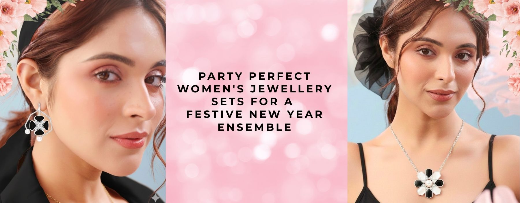 Party perfect women’s jewellery sets styled for a festive New Year ensemble, featuring elegant statement pieces for glamorous evening celebrations.